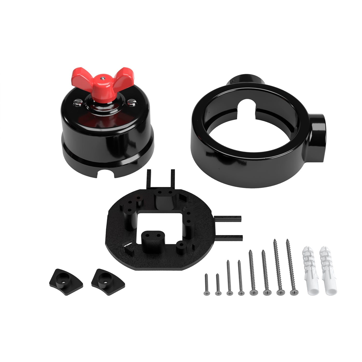 Kit interruttore/deviatore con dado a farfalla e base per Creative-Tubes in porcellana nera Rosso 2