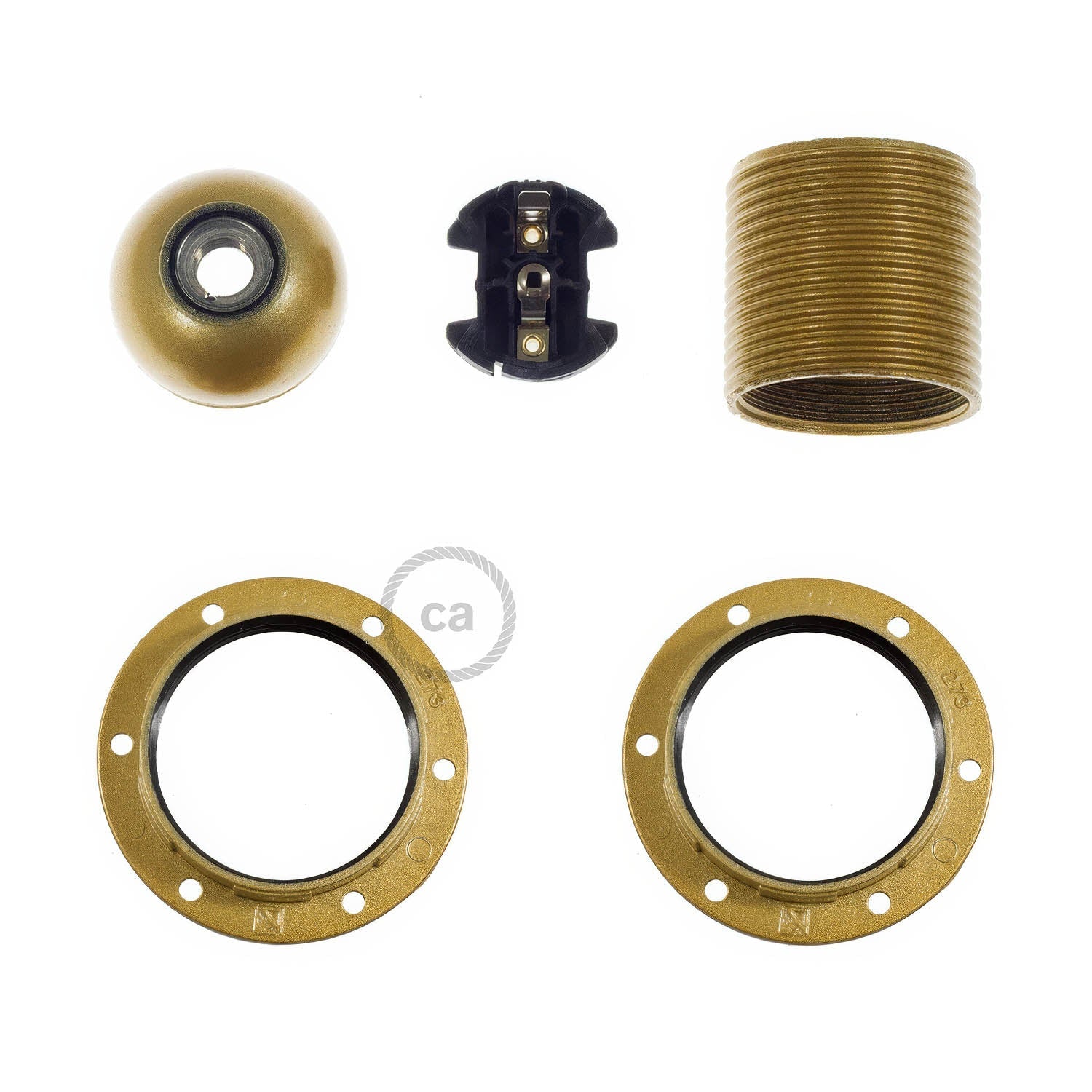 Kit portalampada E27 in bakelite con doppia ghiera per paralume - Oro