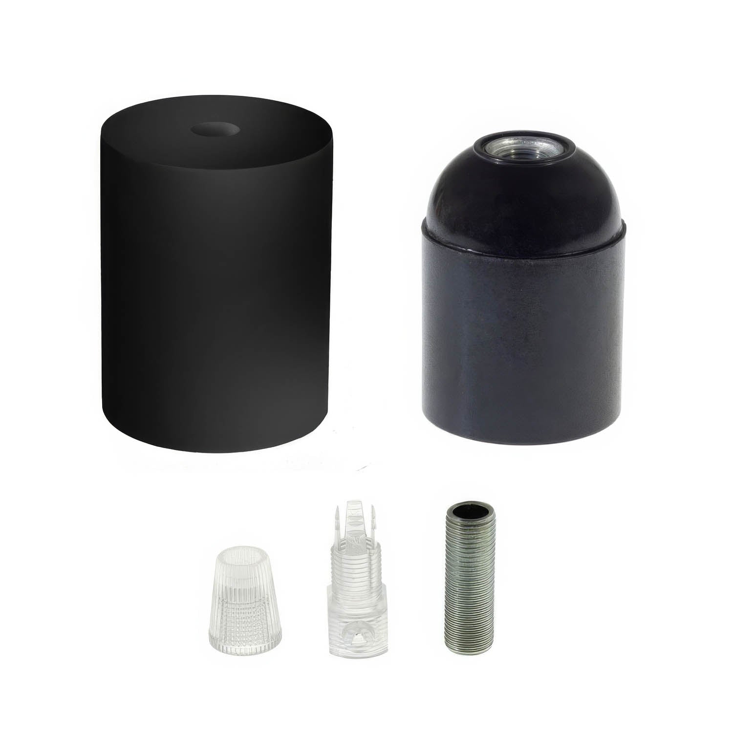 Kit portalampada E27 in legno - Nero