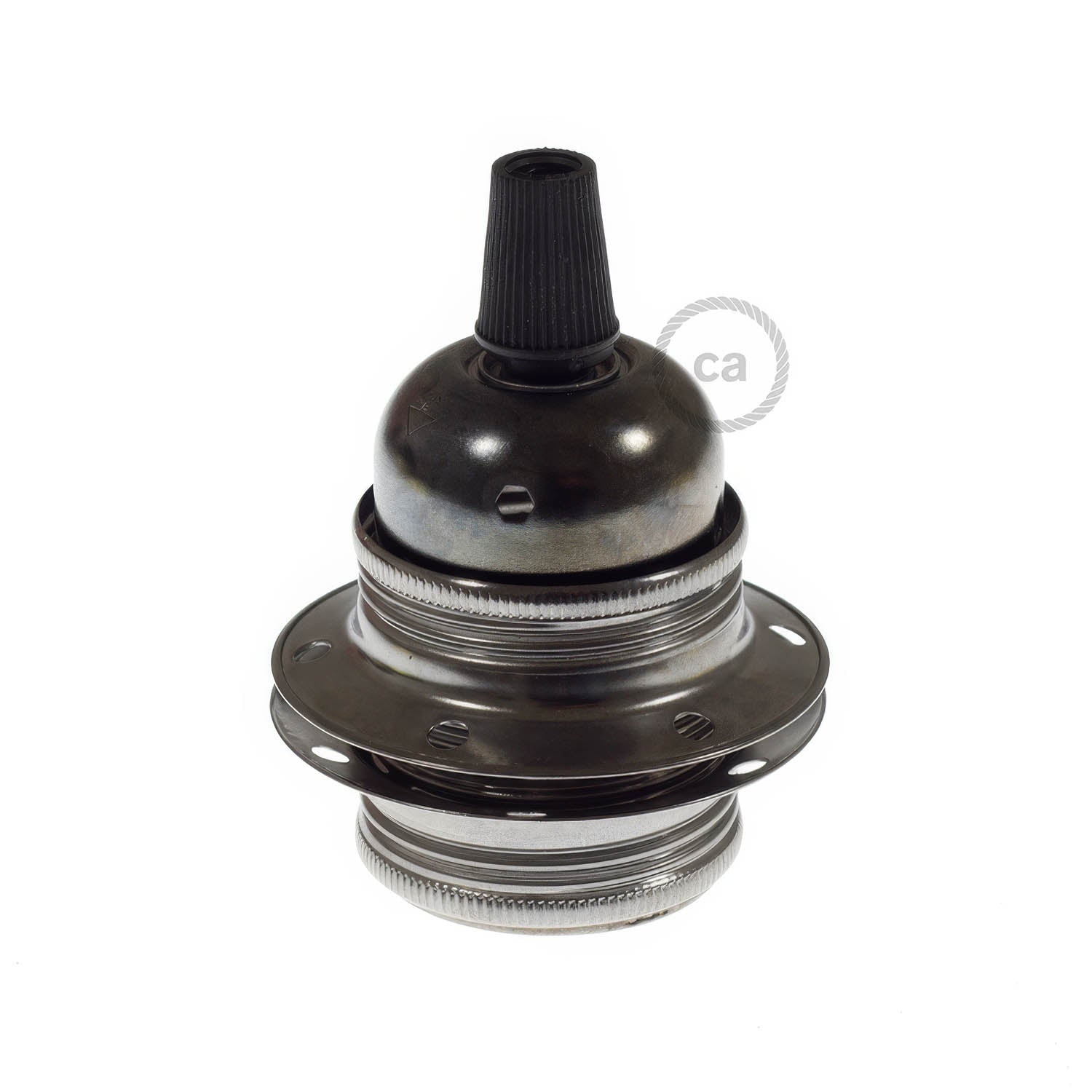 Kit portalampada E27 in metallo con doppia ghiera per paralume - Nero perla Conico