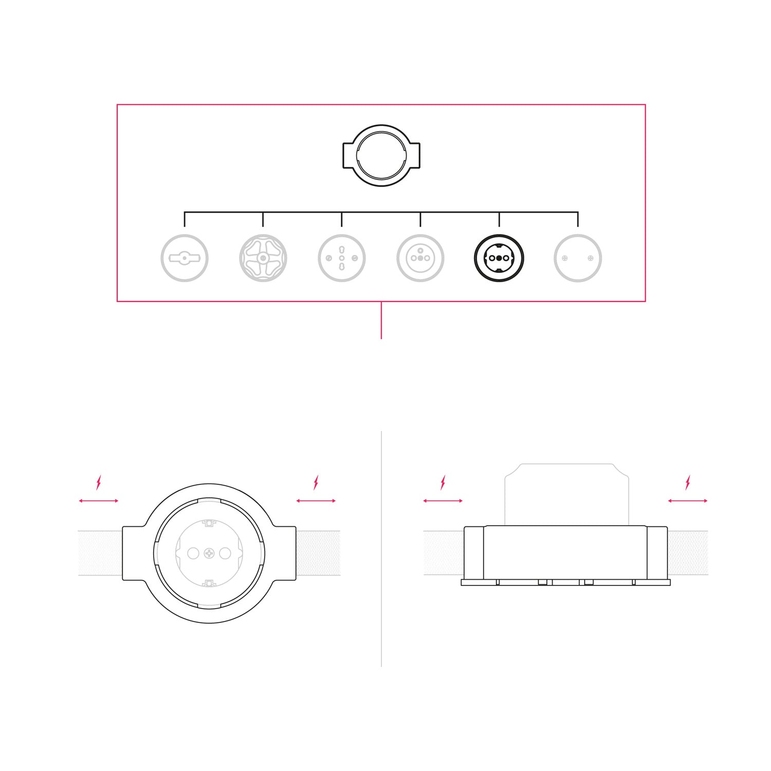 Kit presa Schuko da parete e base per Creative-Tubes in porcellana - Bianco 2 in linea