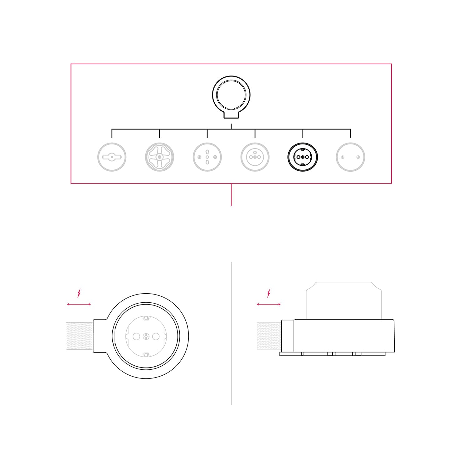 Kit presa Schuko da parete e base per Creative-Tubes in porcellana - Bianco 1