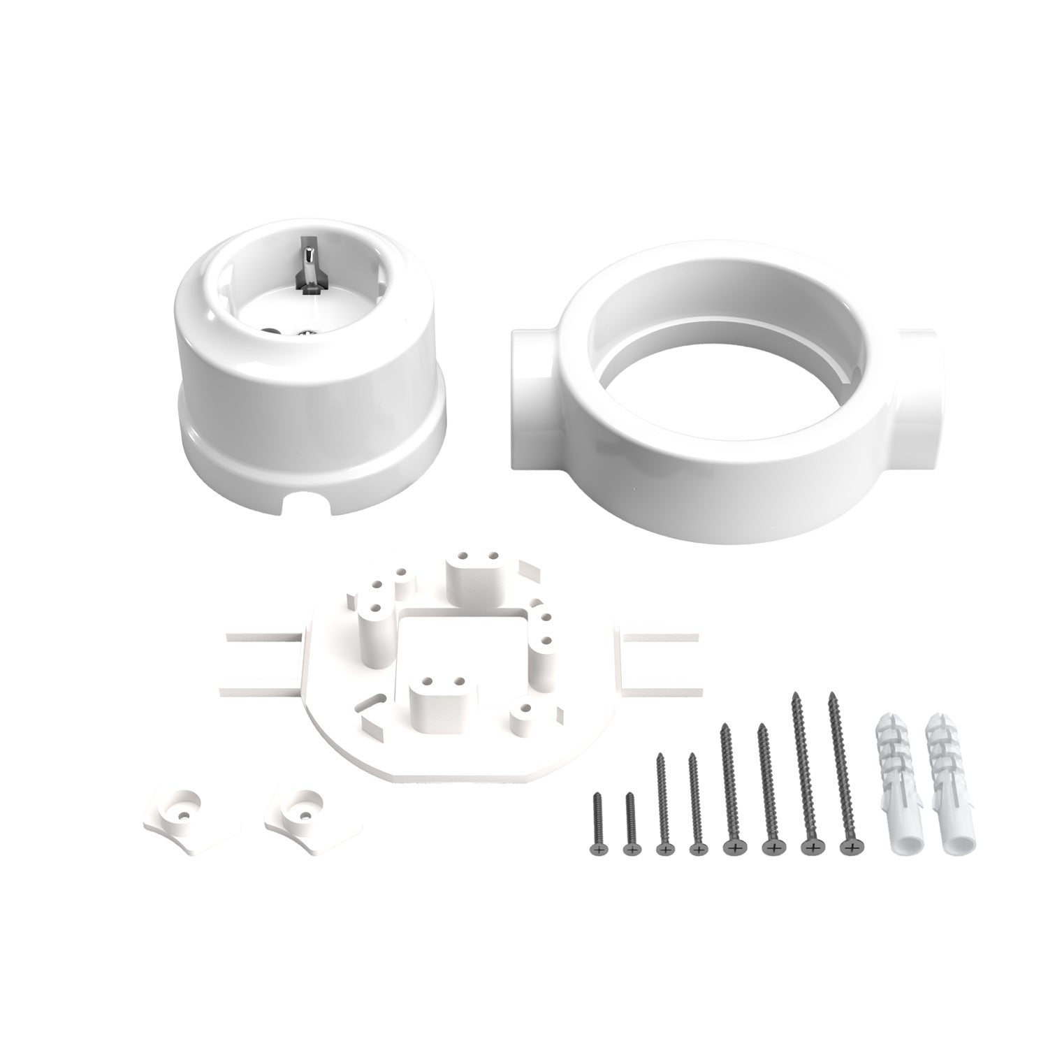 Kit presa Schuko da parete e base per Creative-Tubes in porcellana - Bianco 2 in linea