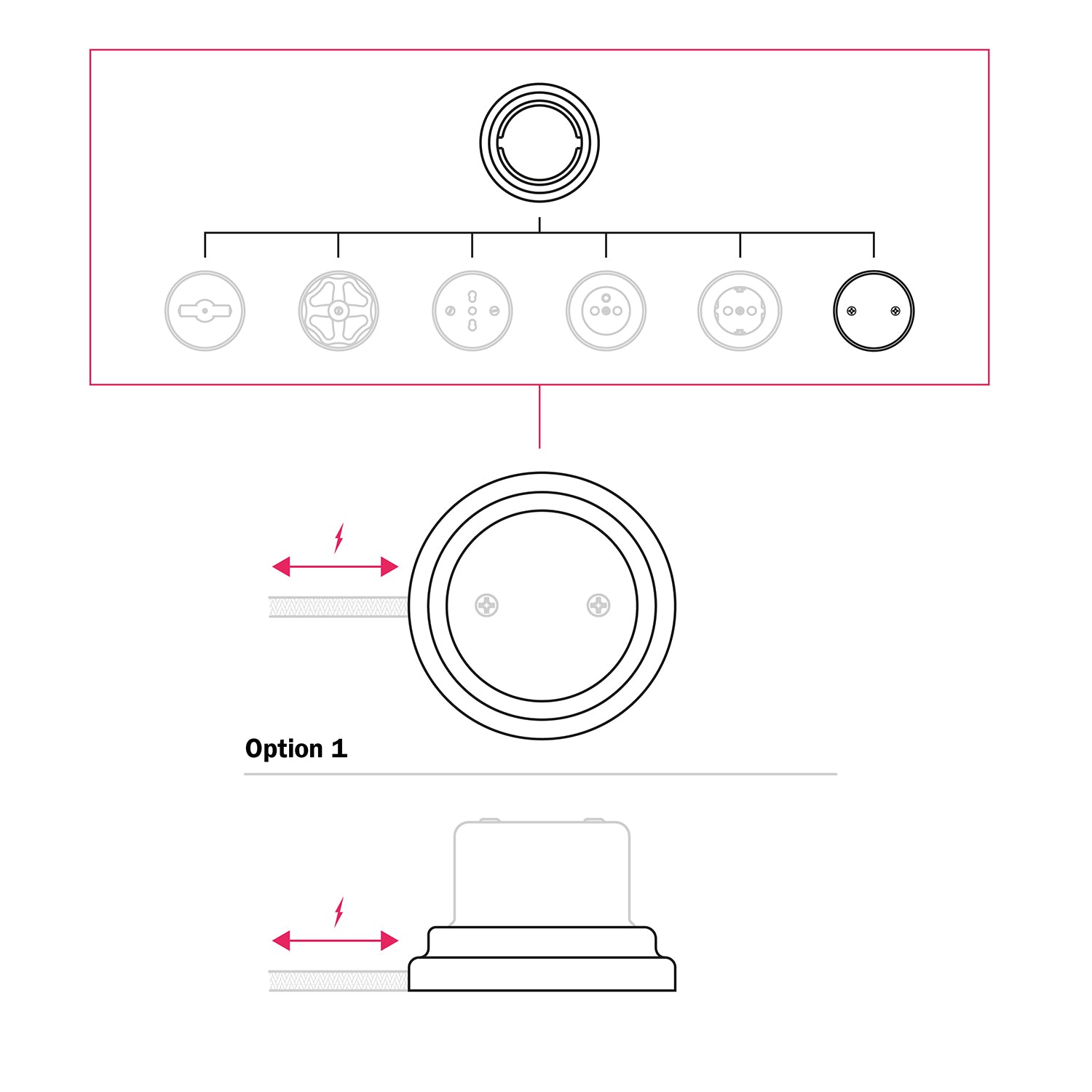 Kit scatola di derivazione e base in porcellana - Nero