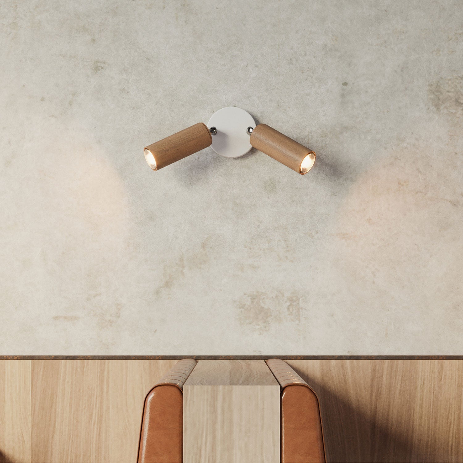 Lampada a 2 faretti con paralume Tub-E14 e rosone tondo - Neutro