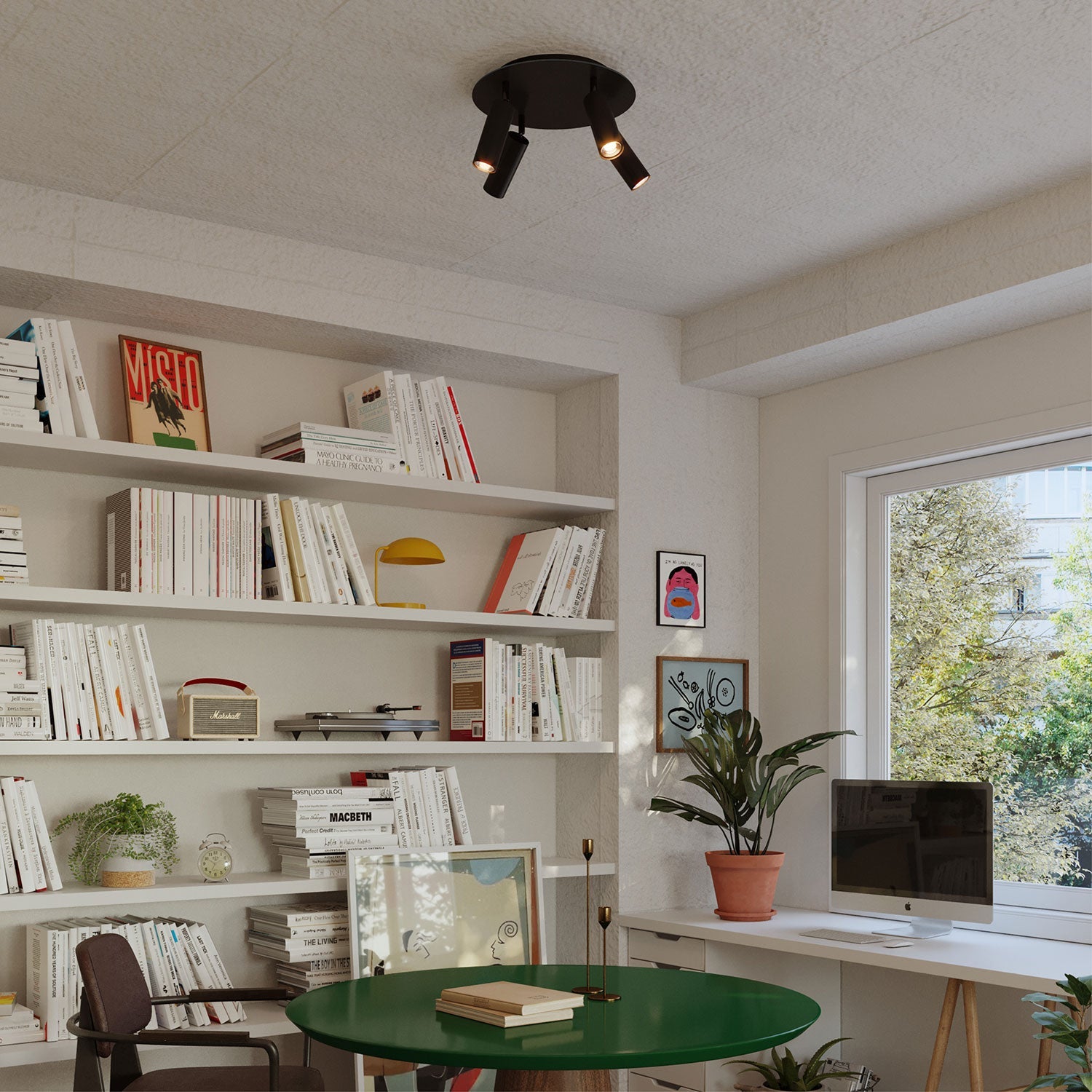 Lampada a 4 faretti con paralume Tub-E14 e Rose-One XXL rotondo - Nero