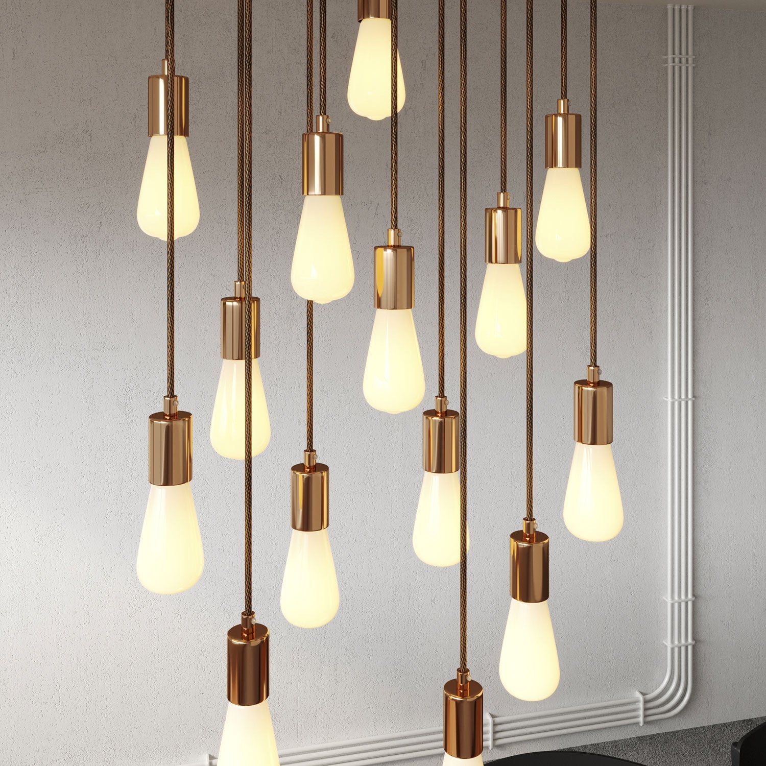 Lampada a sospensione a 14 cadute con XXL Rose-One rettangolare 675 mm con finiture in metallo - Rame satinato