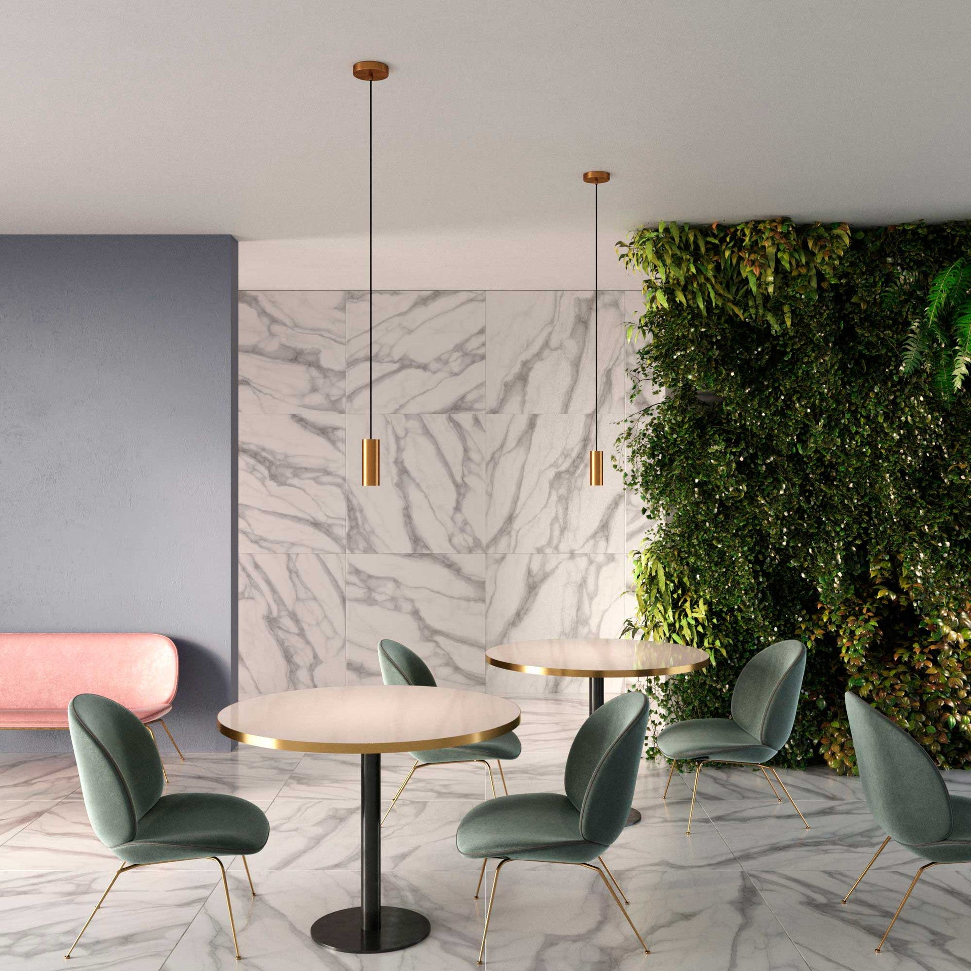 Lampada a sospensione completa di cavo tessile, paralume Tub-E14 e finiture in metallo - Bronzo satinato