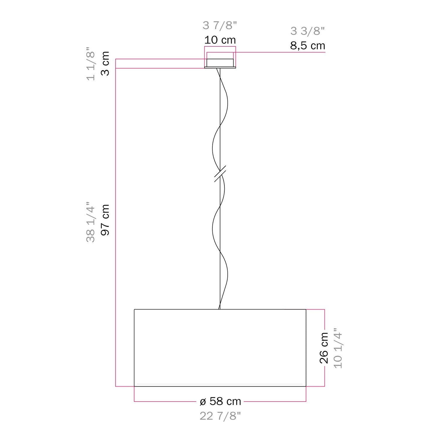 Lampada a sospensione con paralume in tessuto Cilindro Large - Made in Italy - Lana Beige Si