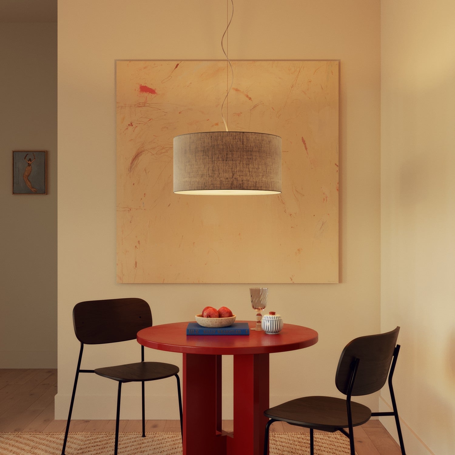 Lampada a sospensione con paralume in tessuto Cilindro Medium Camelot grigio chiaro - Made in Italy No