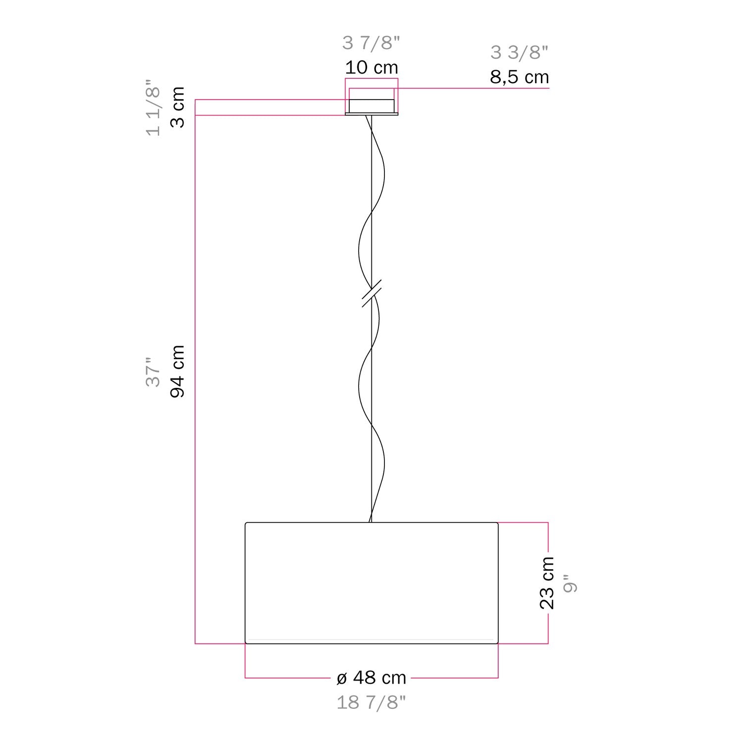 Lampada a sospensione con paralume in tessuto Cilindro Medium - Made in Italy - Lana Aragosta Si