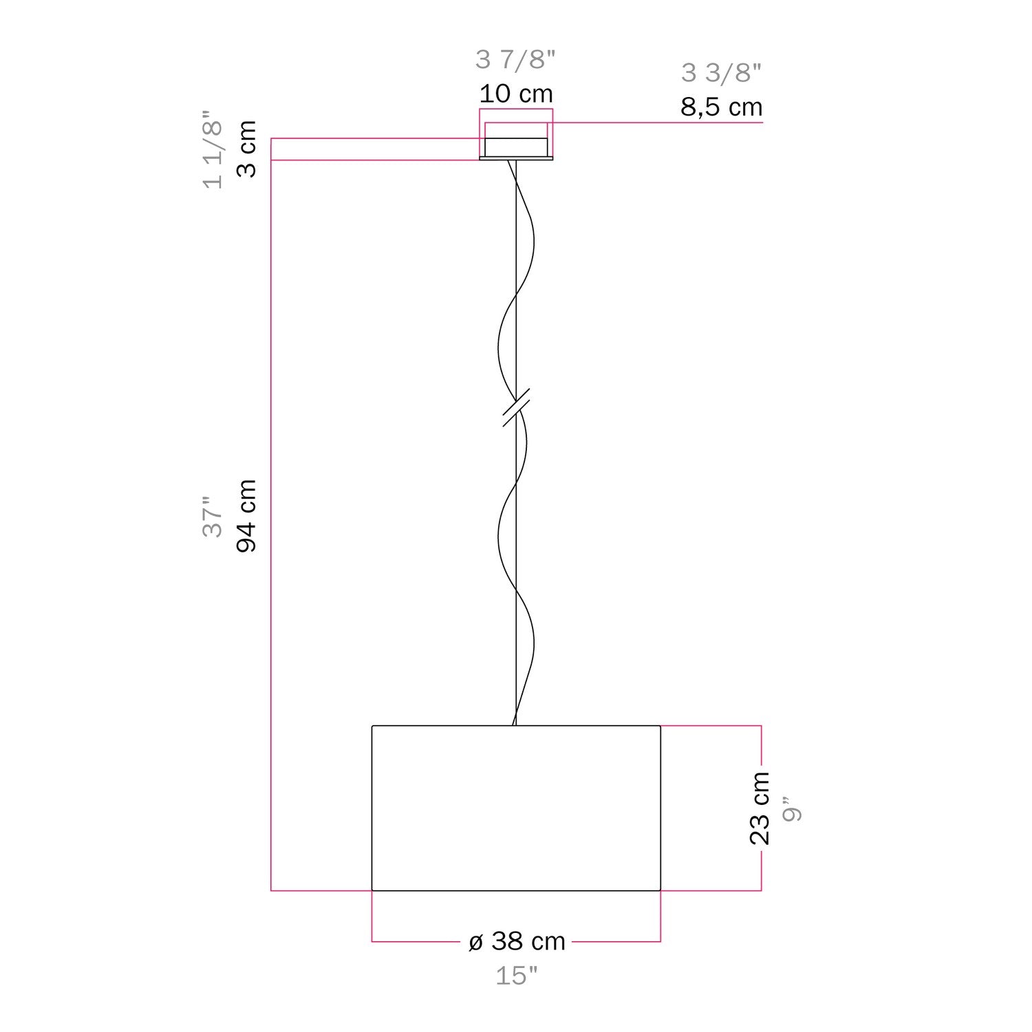 Lampada a sospensione con paralume in tessuto Cilindro Small Arenal tortora - Made in Italy No