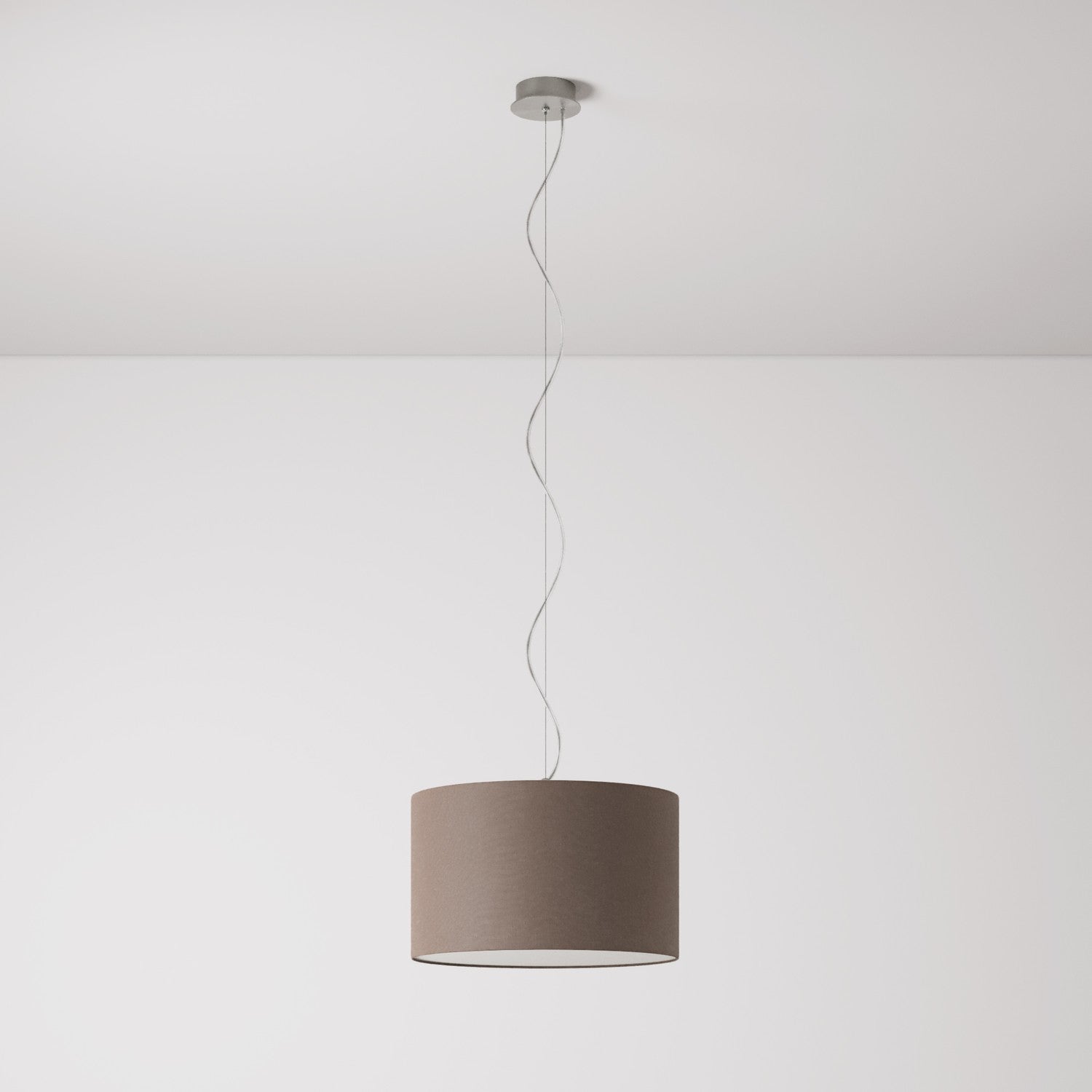 Lampada a sospensione con paralume in tessuto Cilindro Small Camelot marrone - Made in Italy Si