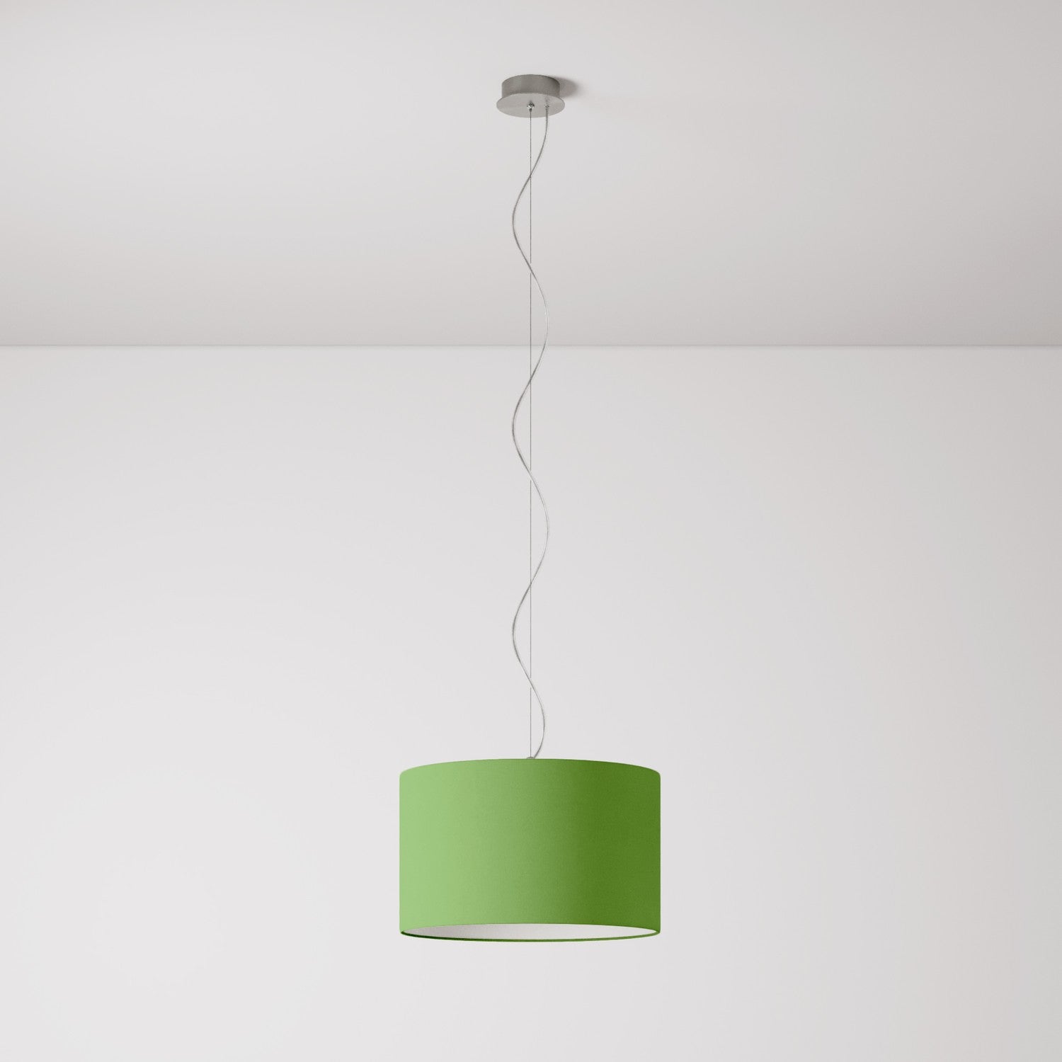 Lampada a sospensione con paralume in tessuto Cilindro Small Cinette verde pistacchio - Made in Italy No