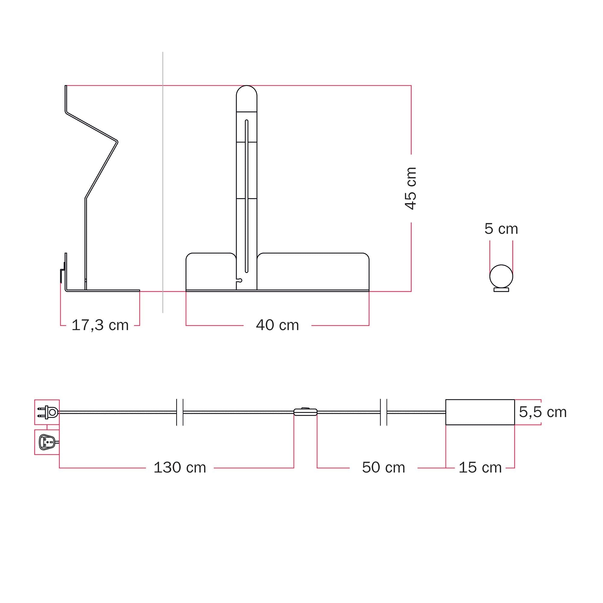 Lampada da parete con mensola e faretto magnetico orientabile - Murio Tubo - Rosso