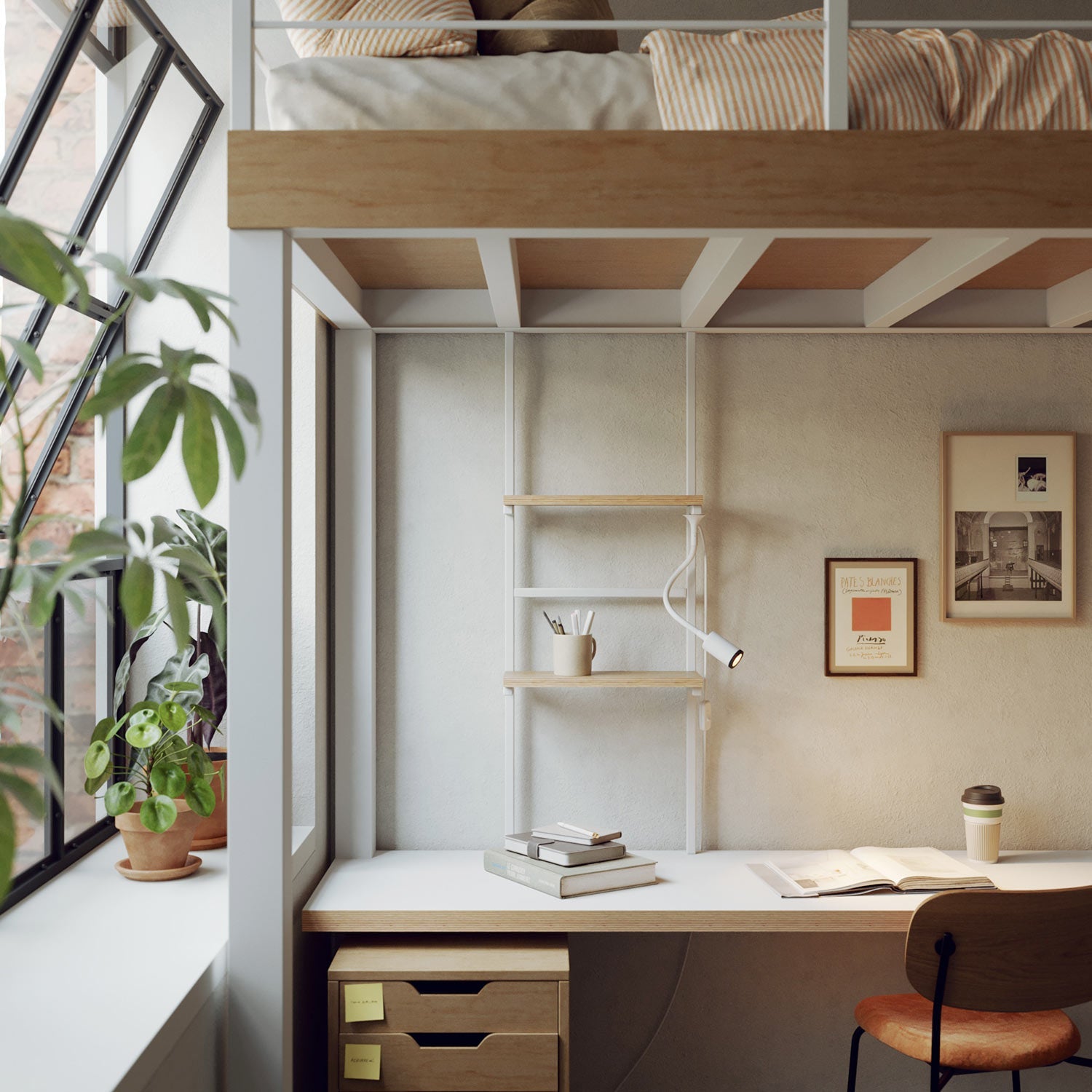 Lampada da scrivania MAG-Y con Flex, base metallica ovale e luce spot - Bianco opaco