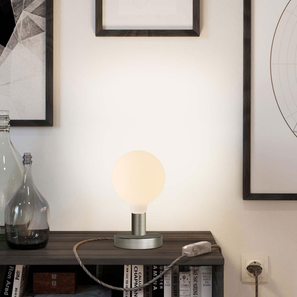 Lampada da tavolo Posaluce Globo in metallo - Titanio satinato Dimmer