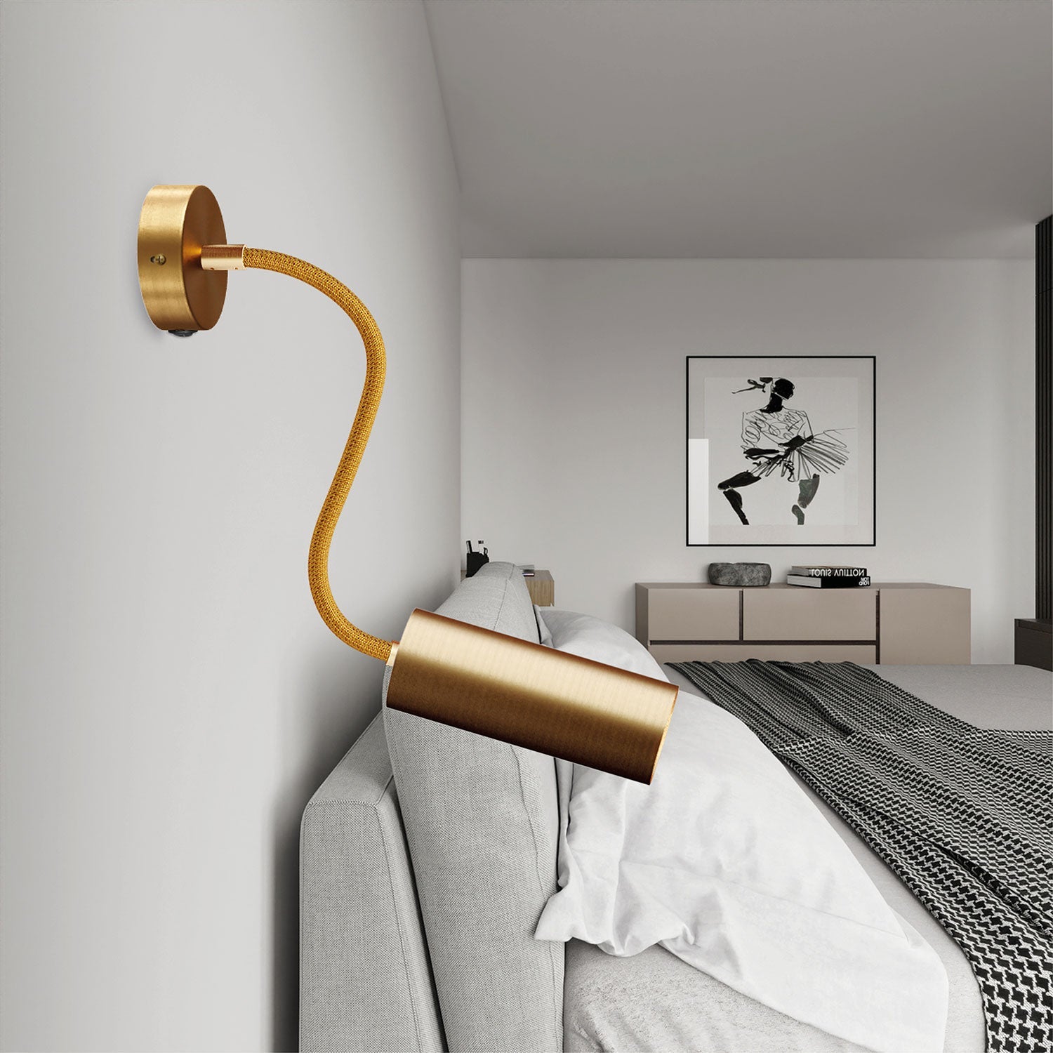 Lampada Fermaluce Flex 30 con mini rosone con interruttore e faretto con paralume Tub-E14 - Bronzo satinato