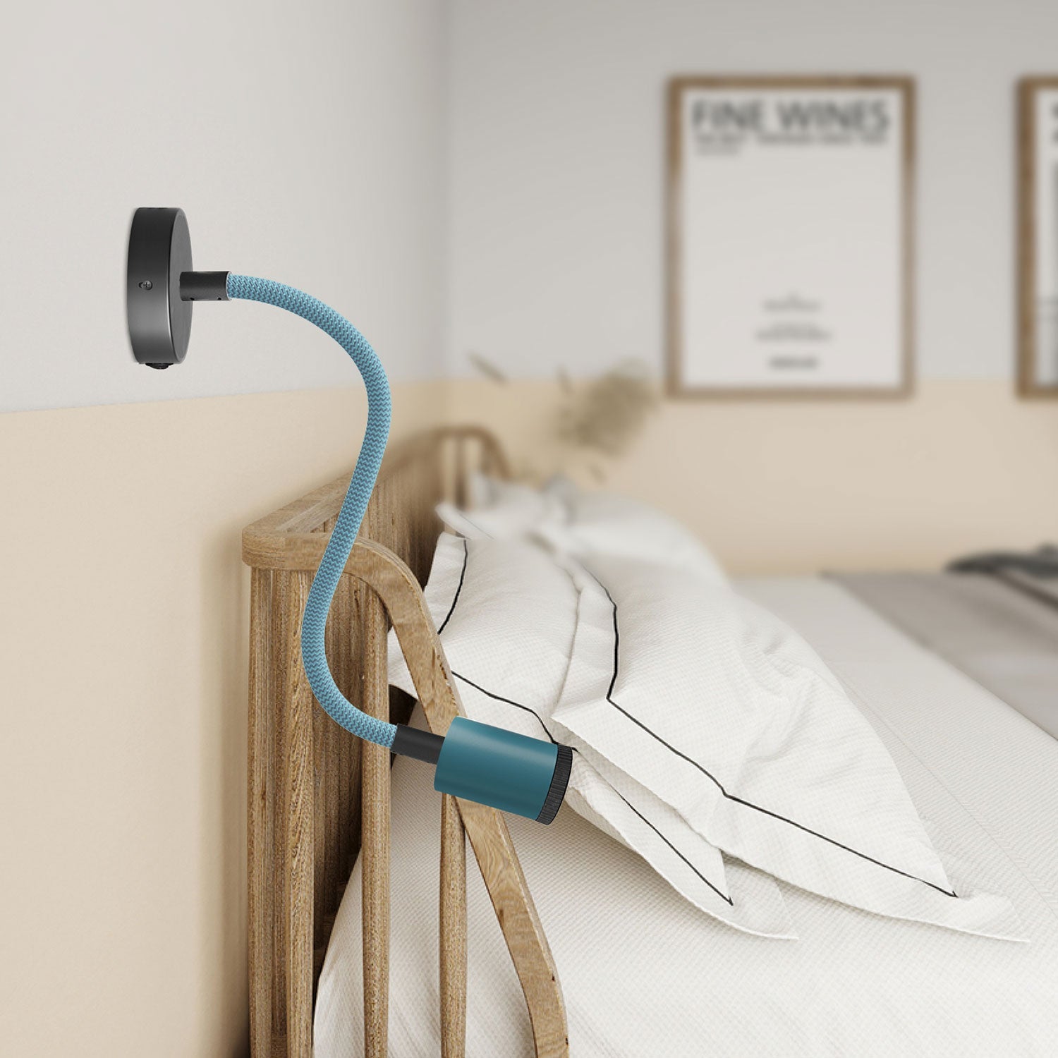 Lampada Fermaluce Flex 30 Pastel con mini rosone con interruttore e mini faretto GU1d0 - Petrolio