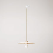 Lampada in legno a binario con cavo tessile e paralume UFO - Neutro