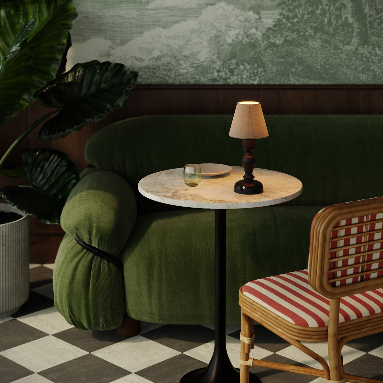 Lampada portatile ricaricabile Cabless14 con lampadina a goccia e paralume - Nero