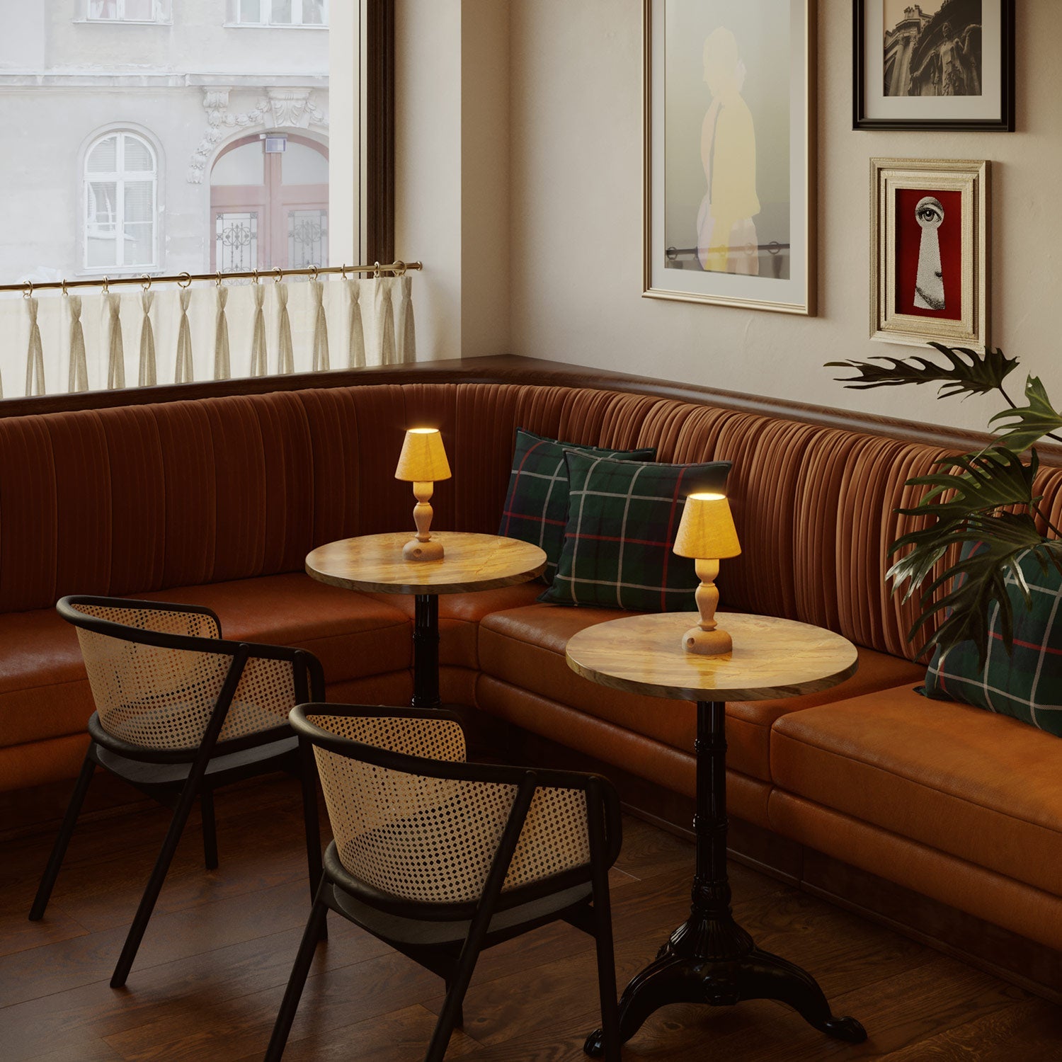 Lampada portatile ricaricabile Cabless14 con lampadina a goccia e paralume - Neutro