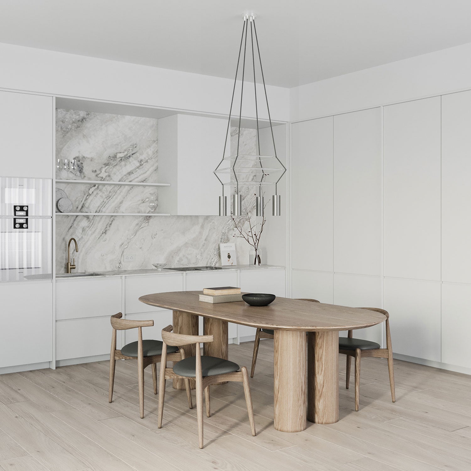 Lampadario 3 Cage a 4 cadute Tub-E14 - Titanio satinato