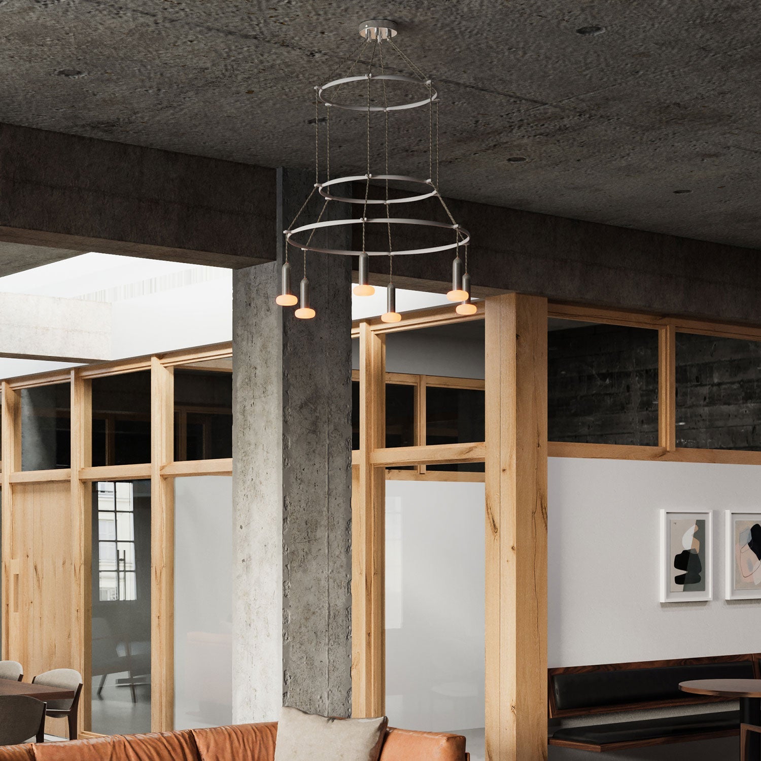 Lampadario 3 Cage a 6 cadute P-Light Dash - Titanio satinato