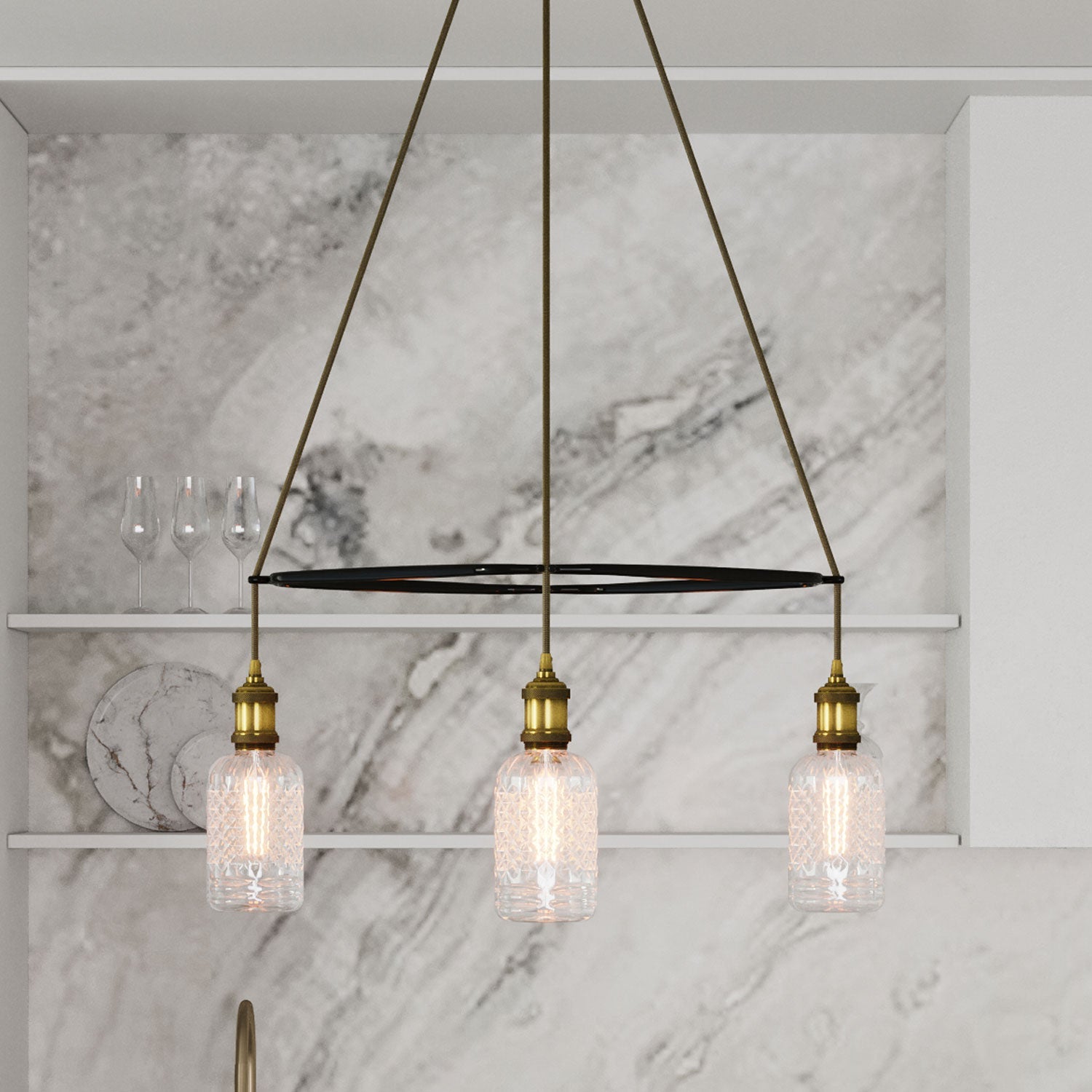Lampadario Cage a 4 cadute Crystal - Ottone