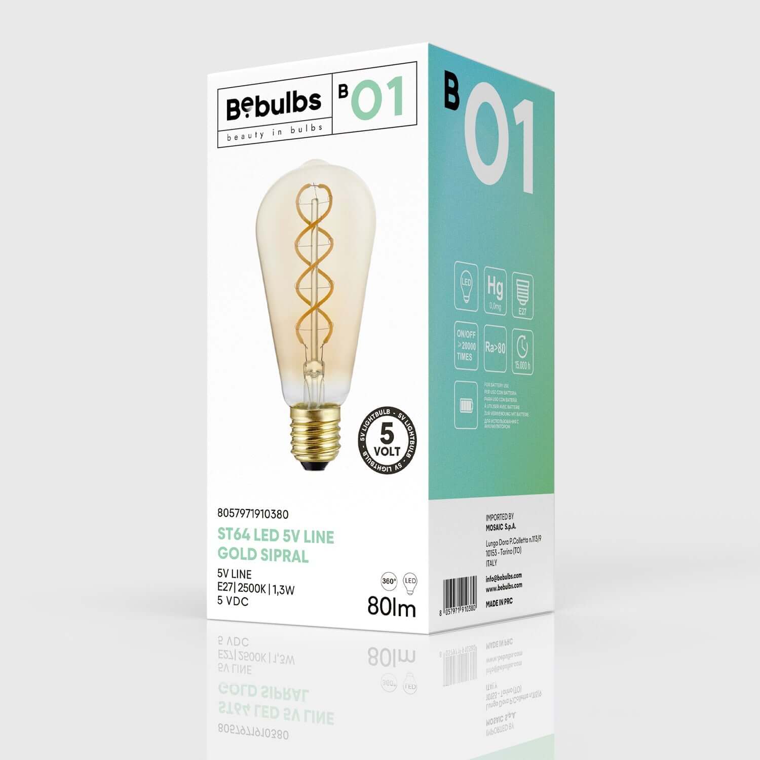 Lampadina LED Dorata Linea 5V filamento a spirale Edison ST64 1,3W 80Lm E27 2500K Dimmerabile - B01