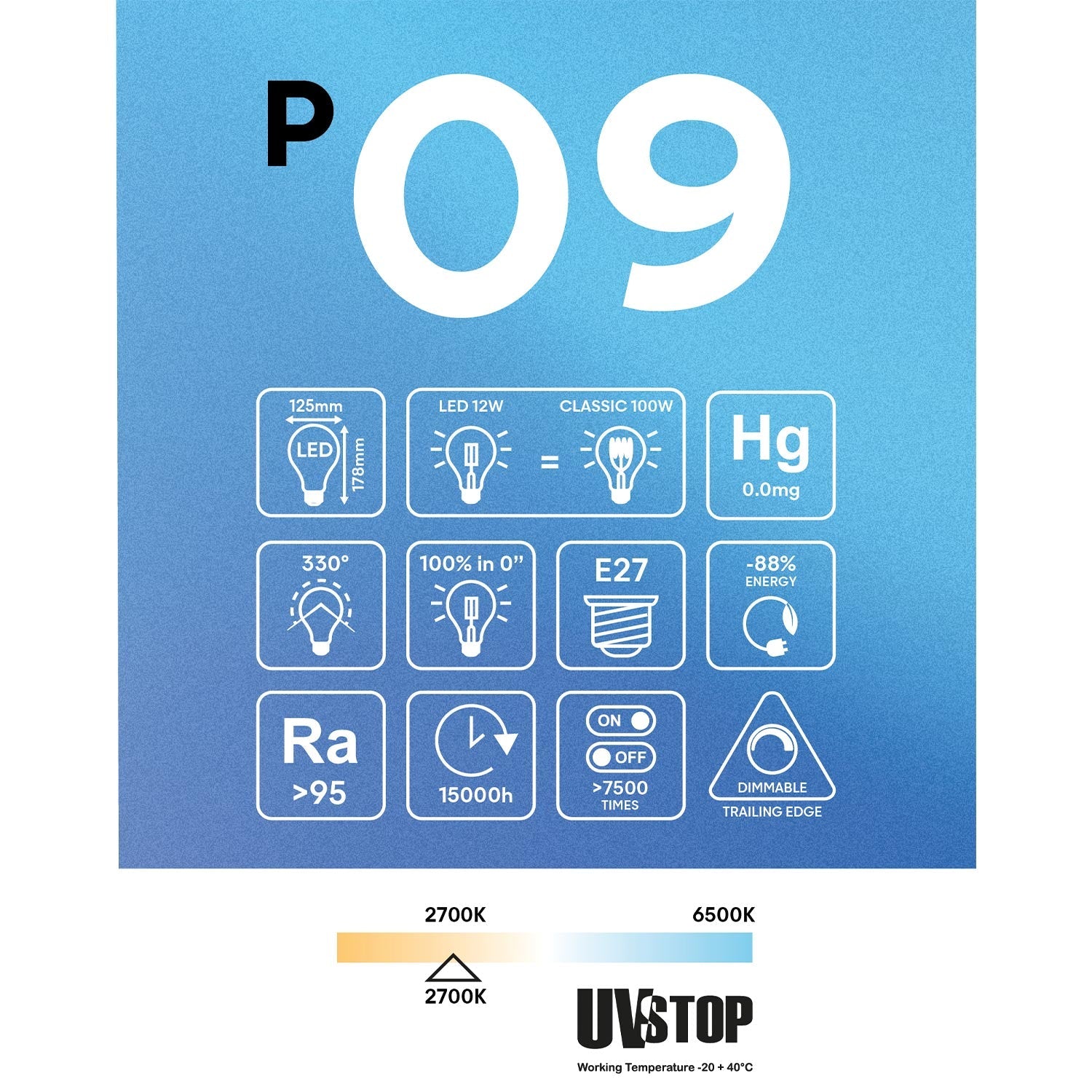 Lampadina LED Effetto Porcellana CRI 95 G125 12W 1521Lm E27 2700K Dimmerabile - P09