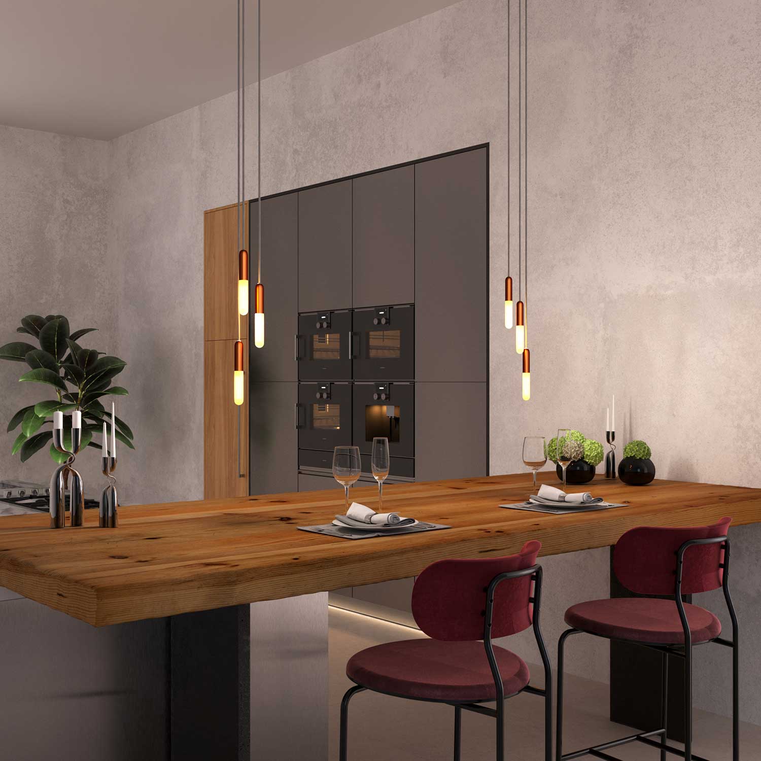 P-Light, kit portalampada E14 in metallo con serracavo a scomparsa - Rame satinato