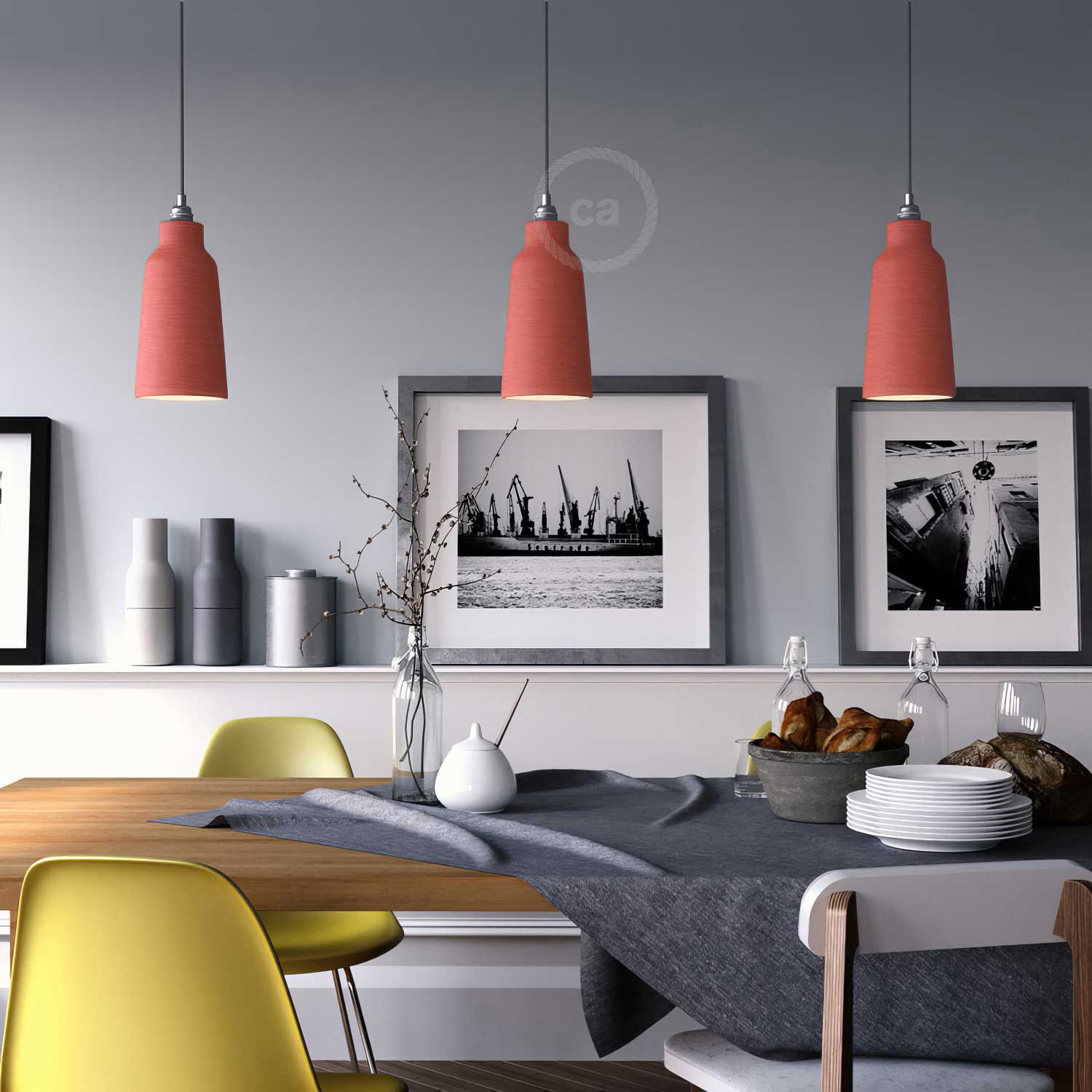 Paralume Bottiglia in ceramica, collezione Materia - Made in Italy - Corallo striato