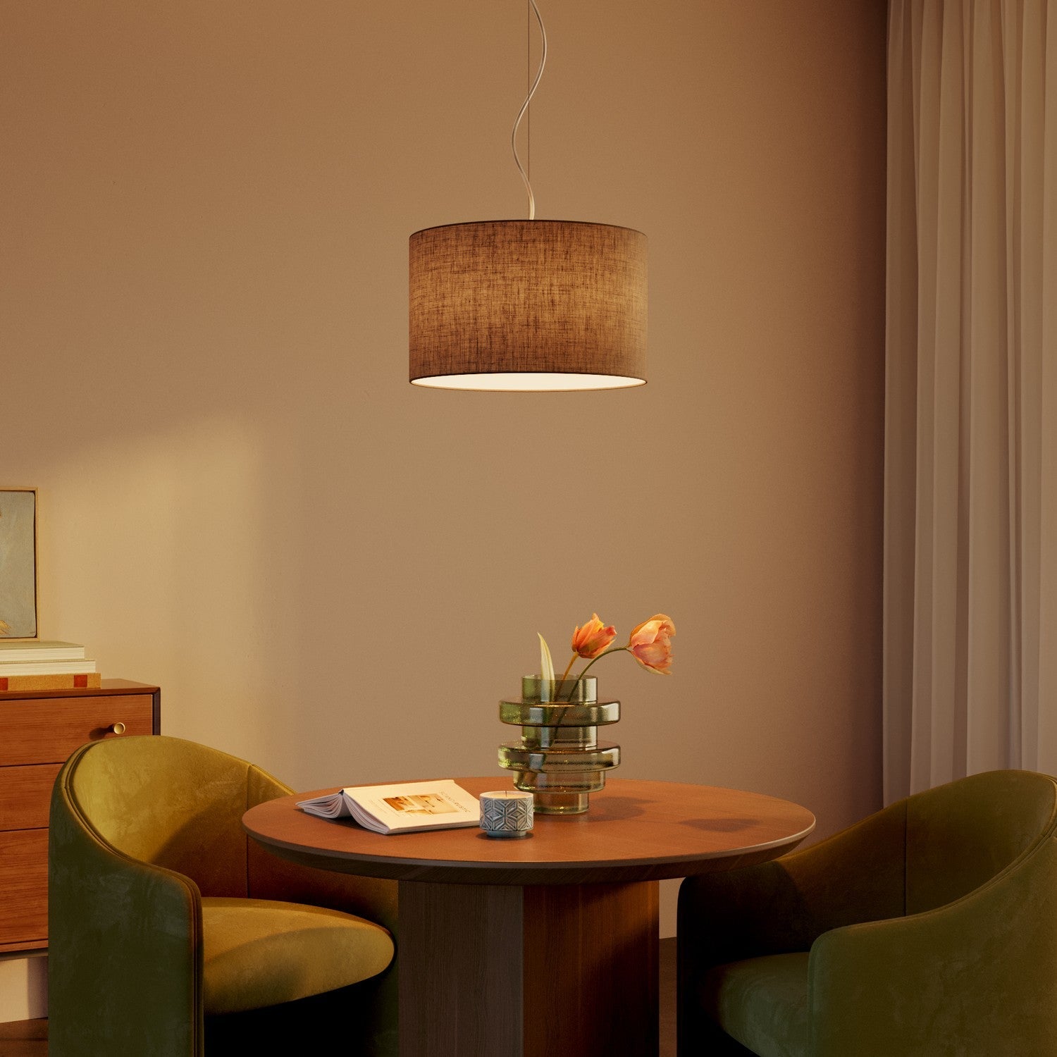 Paralume Cilindro L in tessuto con attacco E27 - Made in Italy - Camelot Marrone