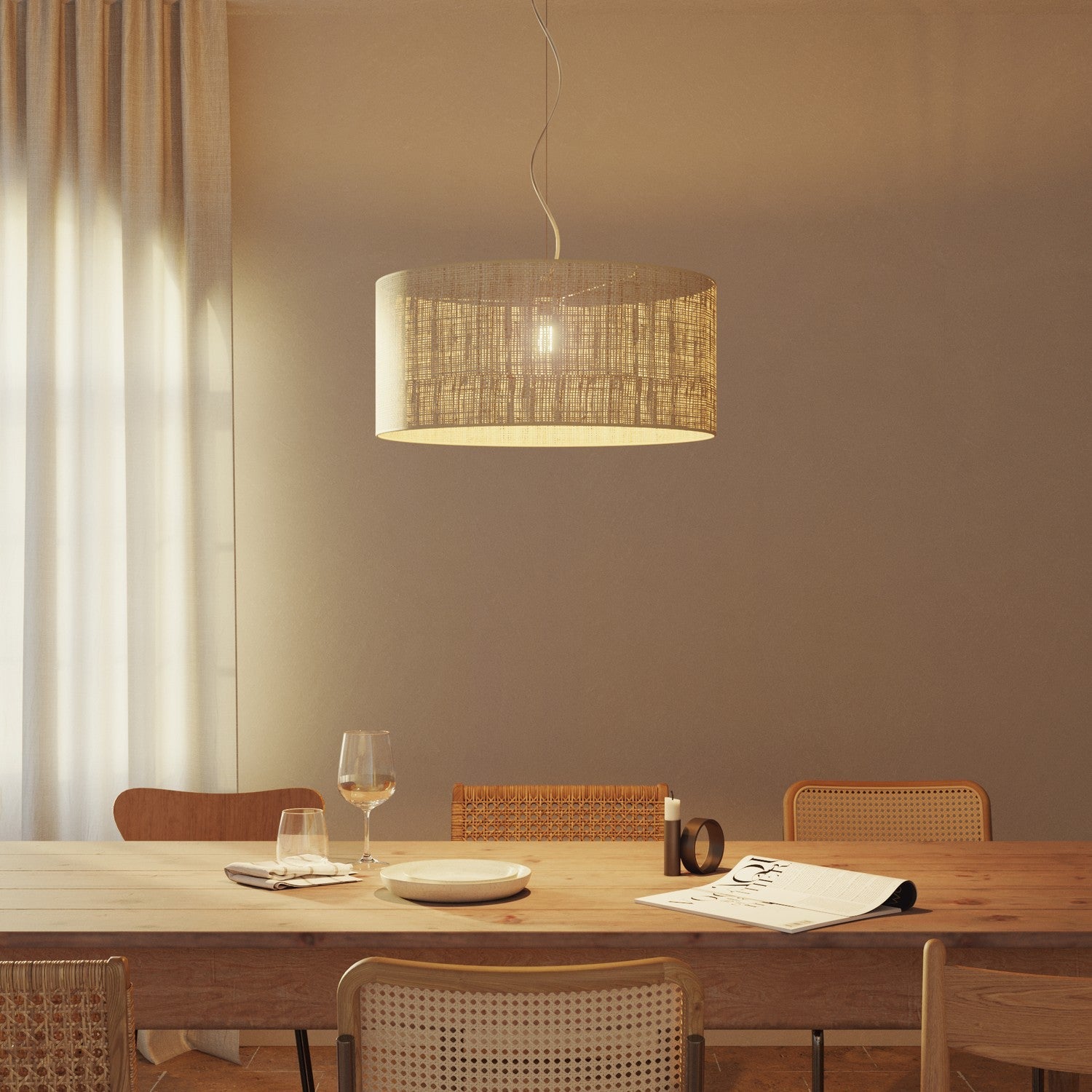 Paralume Cilindro XXL in tessuto con attacco E27 - Made in Italy - Raphia