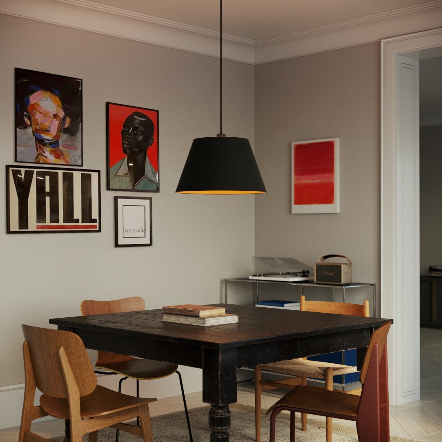 Paralume Impero L per sospensione con attacco E27 - Made in Italy - Nero/Oro