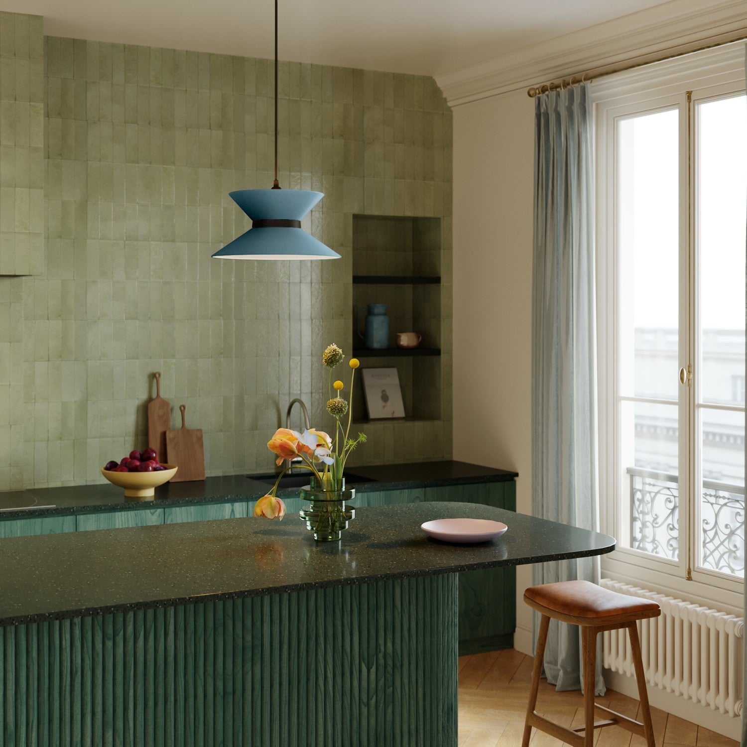 Paralume in tessuto Clessidra Teletta azzurro severo - Made in Italy Teletta antracite