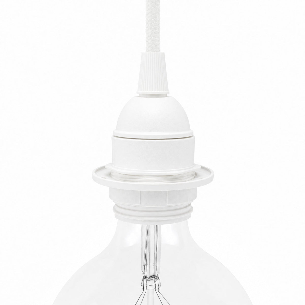 Portalampada E27 in termoplastica con camicia semifilettata, con terra e ghiera - Bianco