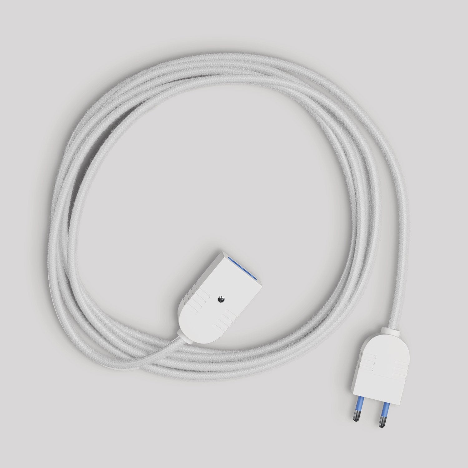 Prolunga elettrica con cavo tessile bianco lucido 2P 10A Made in Italy Bianco