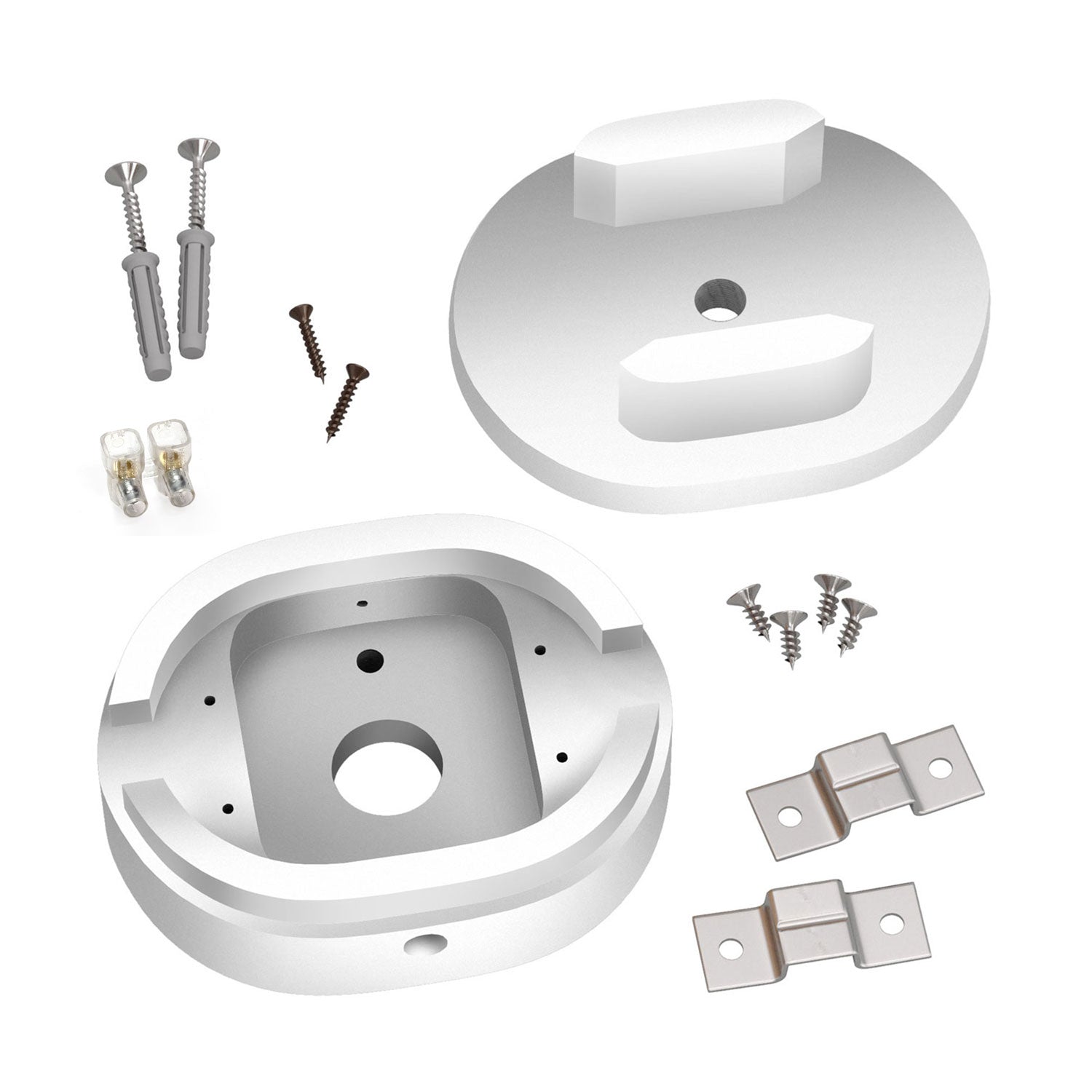 Rosone ovale in legno con un foro centrale e 2 fori laterali per cavo per catenaria e sistema Filé. Made in Italy - Bianco