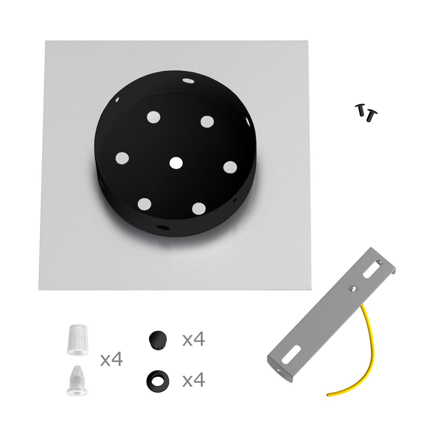 Rosone Rose-One quadrato, 200 mm con 4 fori e 4 fori laterali - Blu carta da zucchero Nero