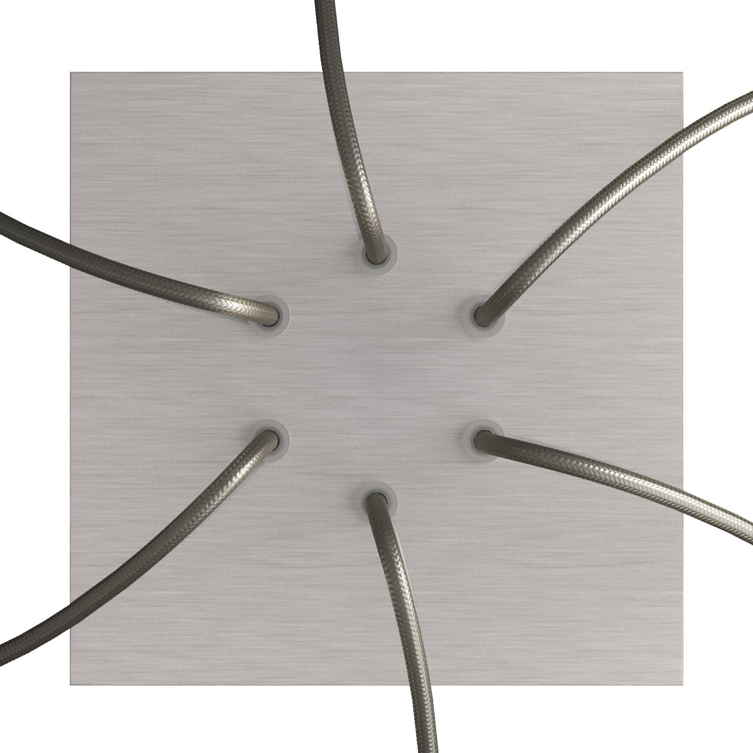 Rosone Rose - One quadrato, 200 mm con 6 fori e 4 fori laterali - Dibond Acciaio satinato - Creative Cables