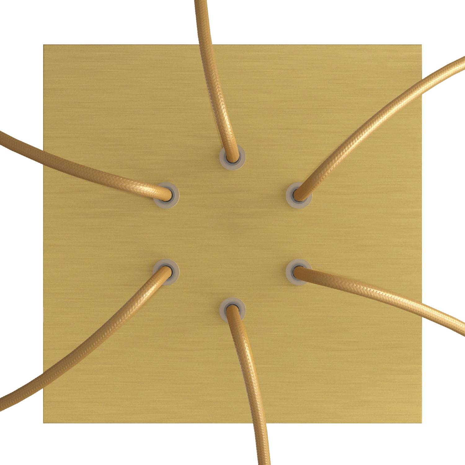 Rosone Rose-One quadrato, 200 mm con 6 fori e 4 fori laterali - Dibond Ottone satinato Bianco