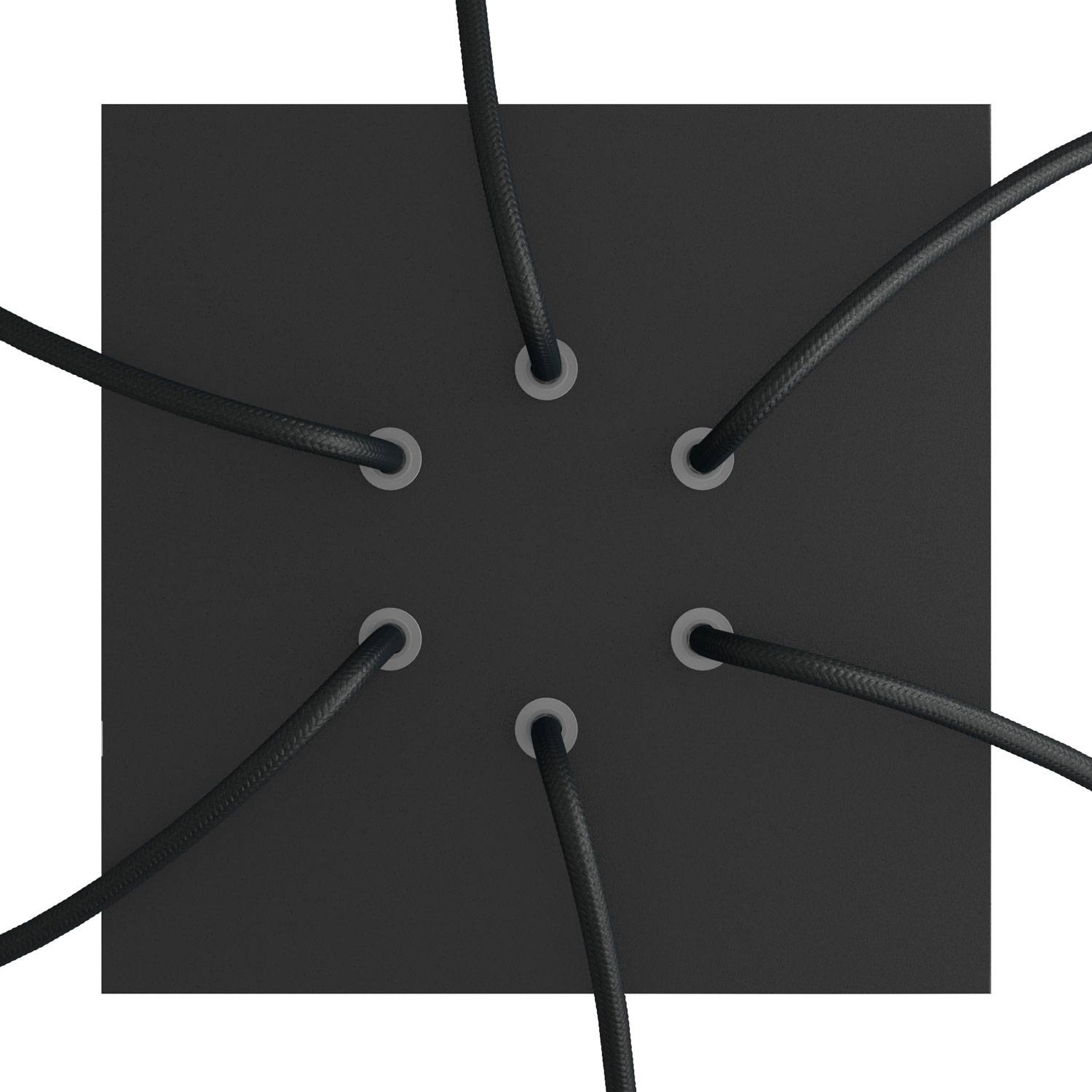 Rosone Rose - One quadrato, 200 mm con 6 fori e 4 fori laterali - Nero opaco - Creative Cables