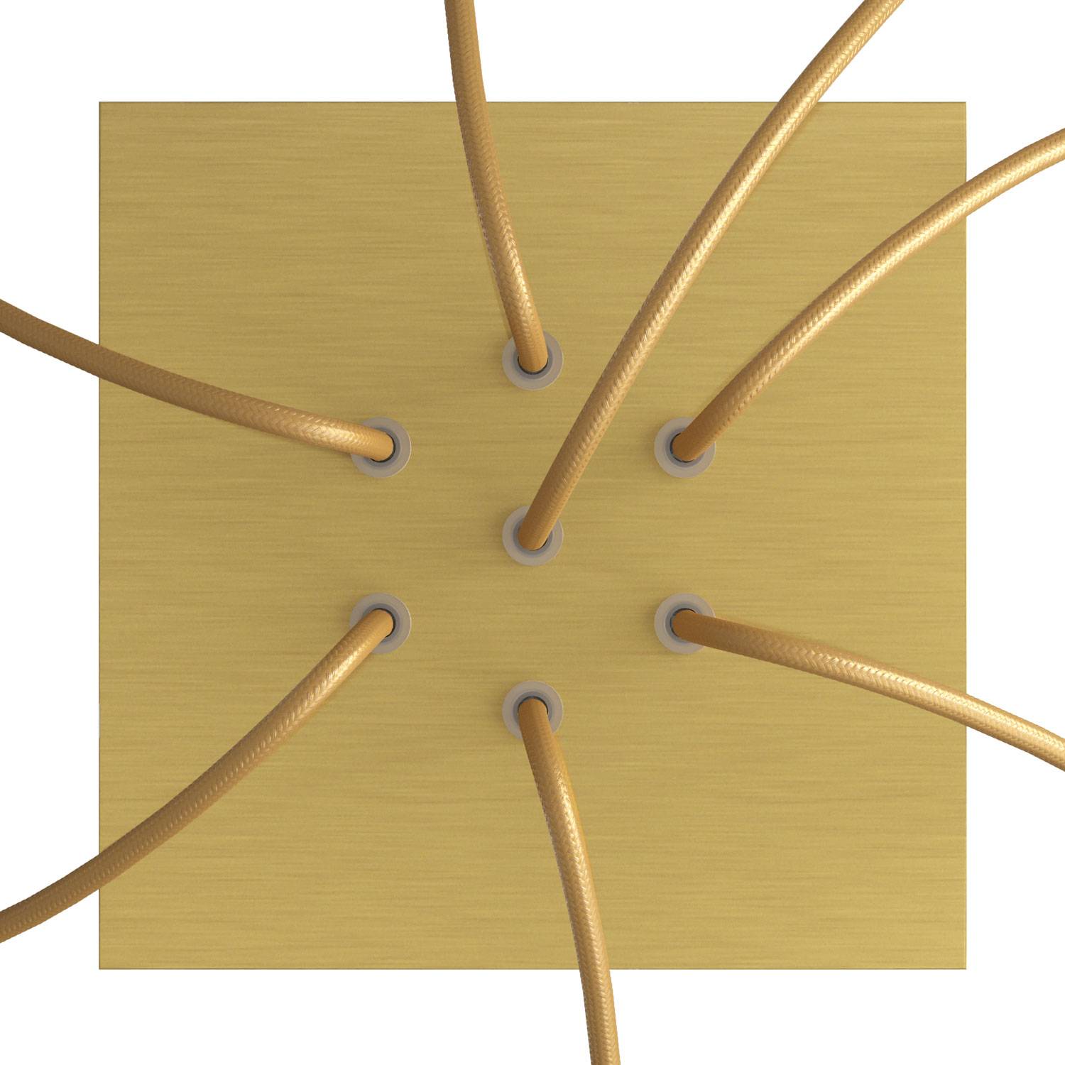 Rosone Rose - One quadrato, 200 mm con 7 fori e 4 fori laterali - Dibond Ottone satinato - Creative Cables