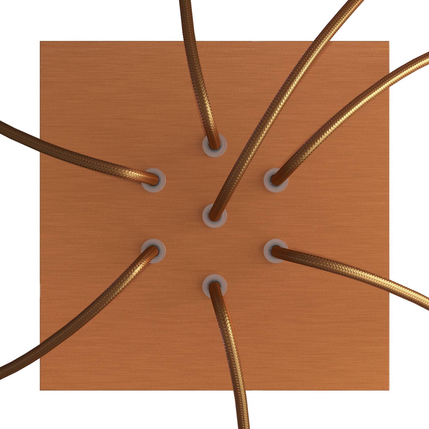 Rosone Rose - One quadrato, 200 mm con 7 fori e 4 fori laterali - Dibond Rame satinato - Creative Cables