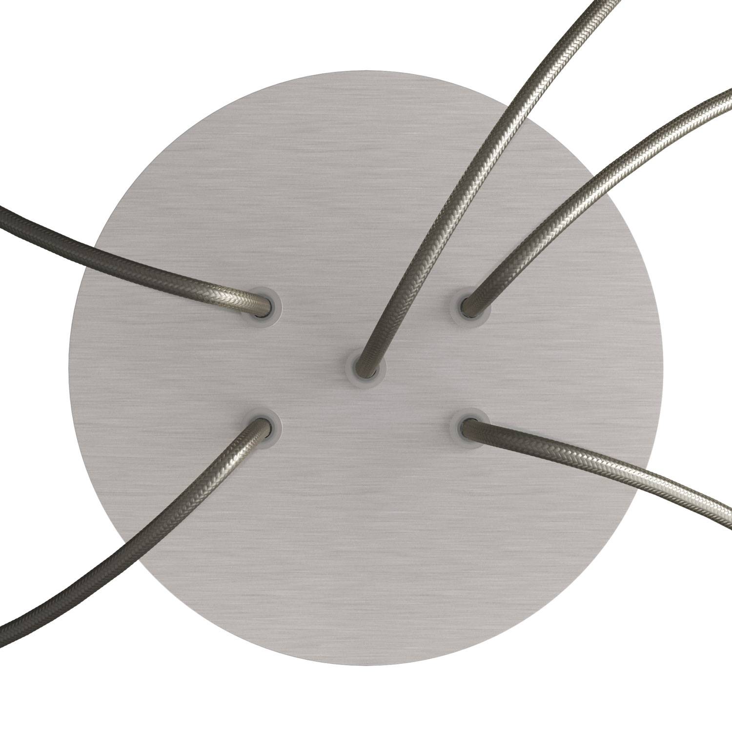 Rosone Rose-One rotondo, diametro 200 mm con 5 fori e 4 fori laterali - Dibond Acciaio satinato Bianco