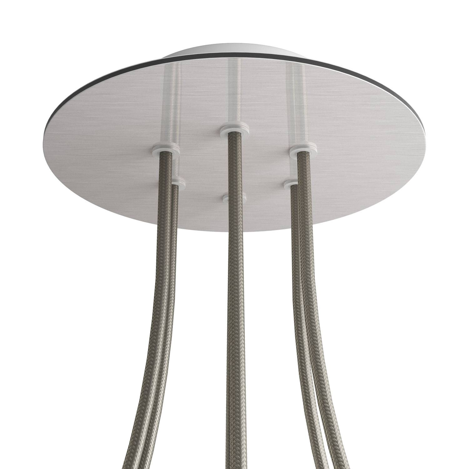 Rosone Rose-One rotondo, diametro 200 mm con 6 fori e 4 fori laterali - Dibond Acciaio satinato Bianco