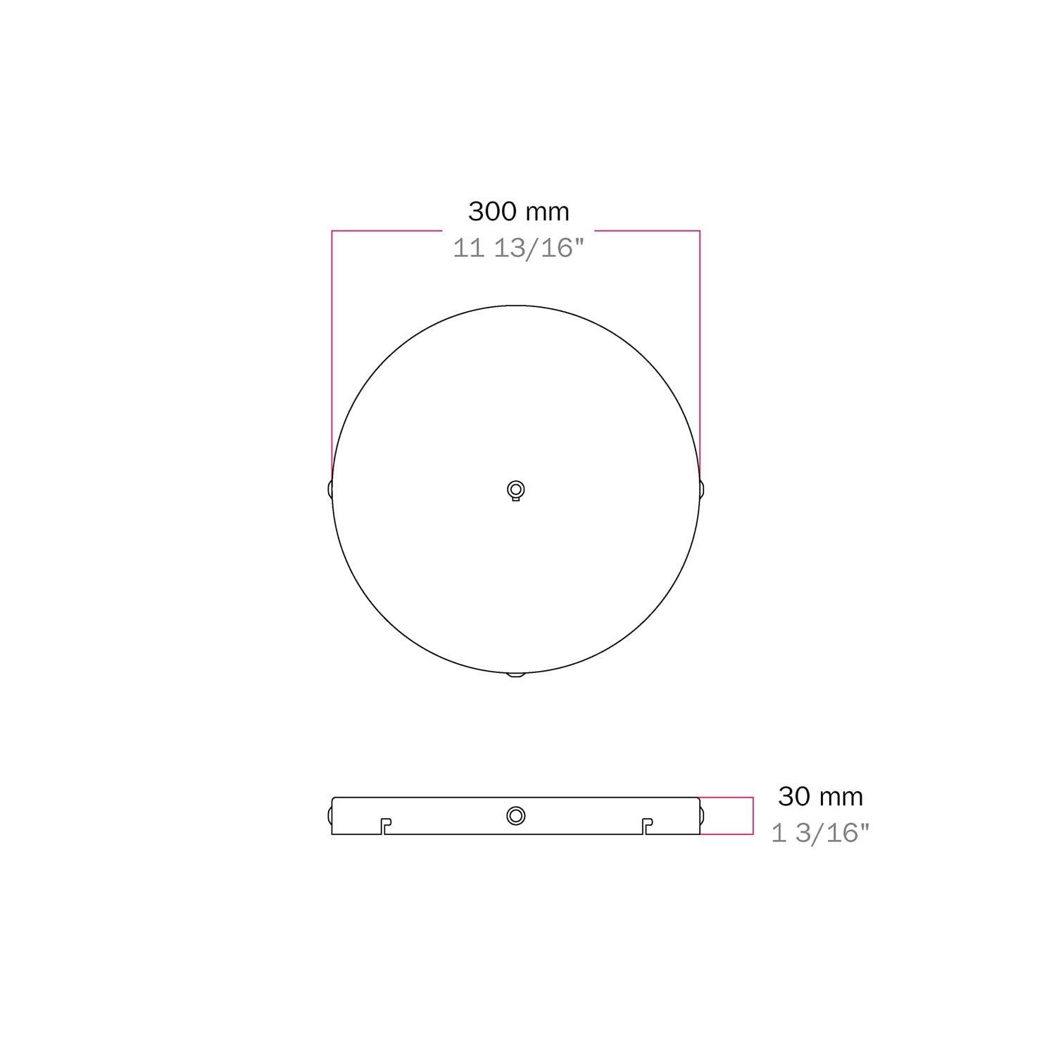 Rosone rotondo in alluminio Ø 30 cm con staffa e cavo di messa a terra, con 1 foro centrale - Bianco Opaco 3