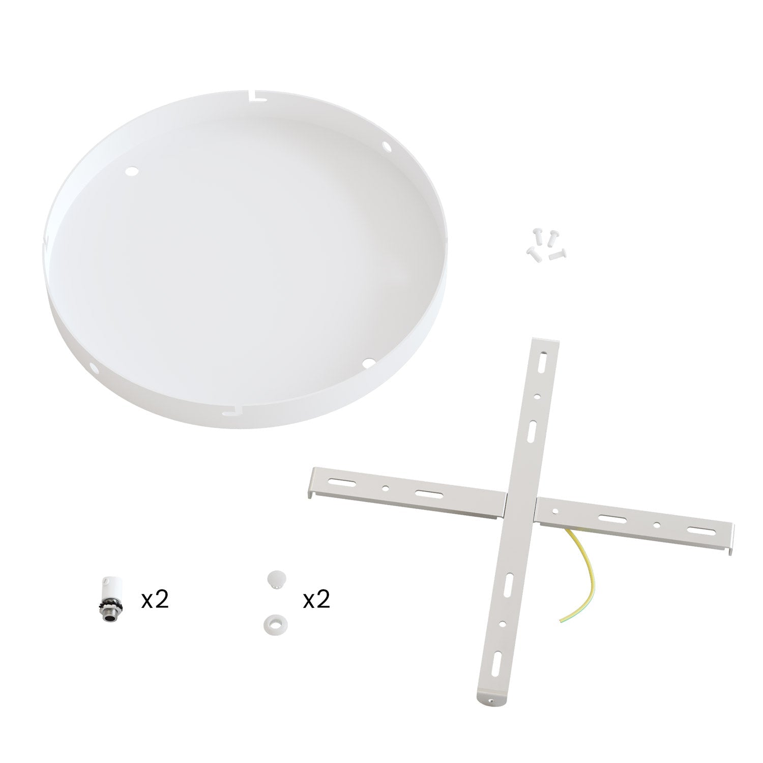 Rosone rotondo in alluminio Ø 30 cm con staffa e cavo di messa a terra, con 2 fori frontali - Bianco Opaco 2